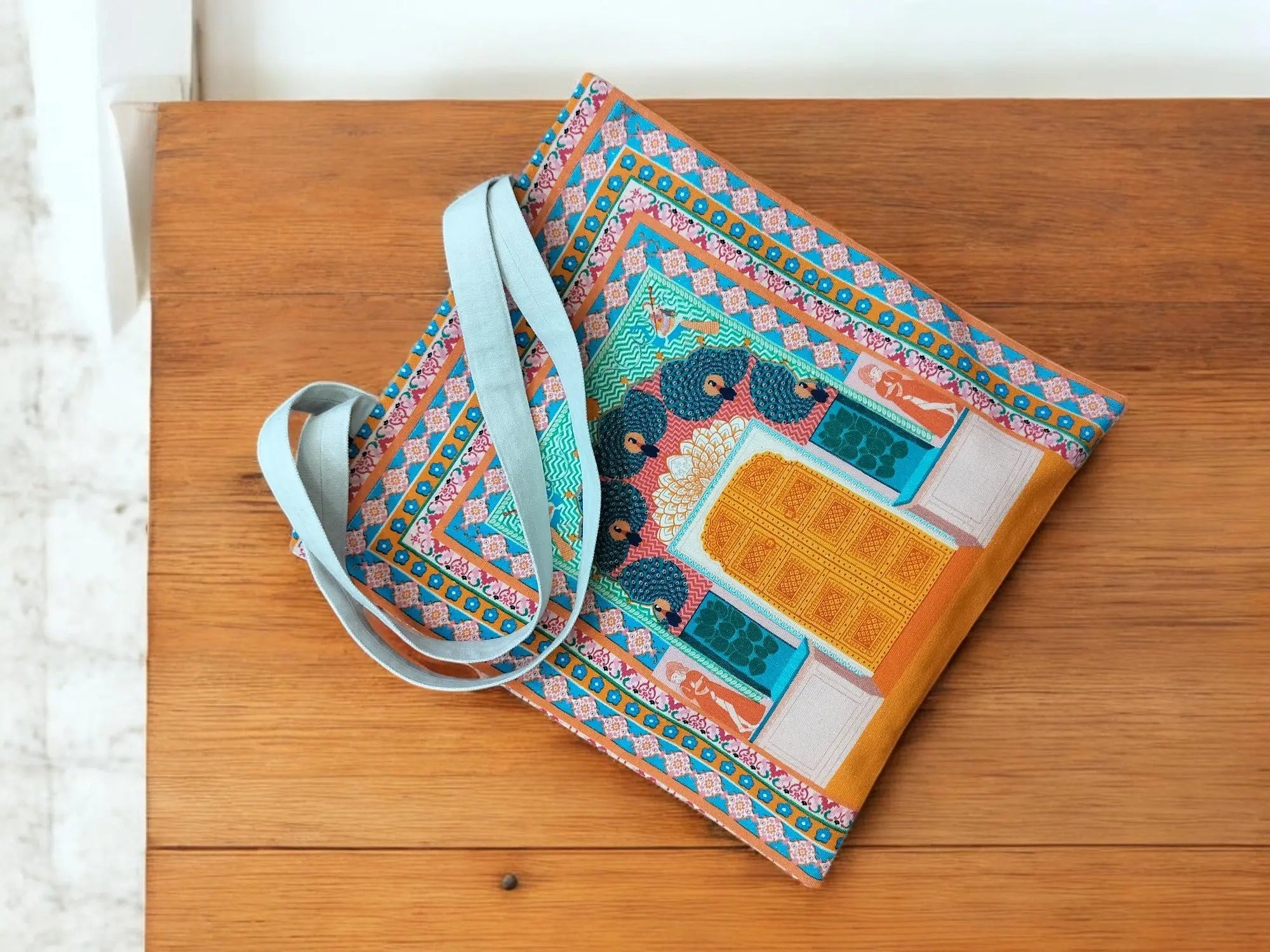 House of Omaya printed The Peacock Gate Cotton Canvas Tote Bag (Size 34x36 Cms.) House of Omaya