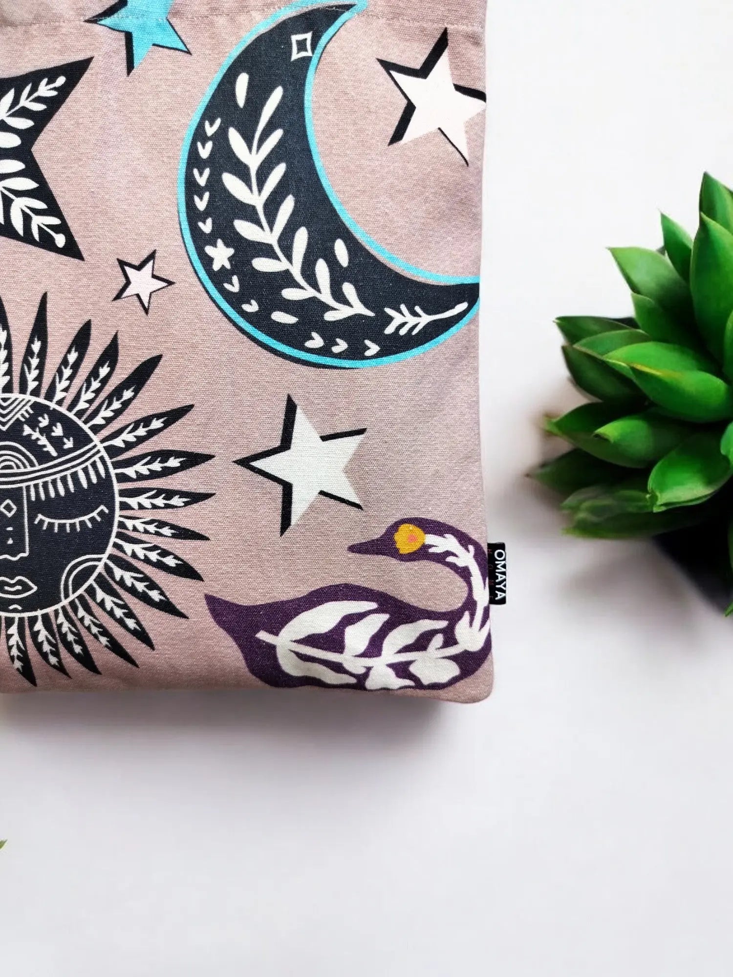 House of Omaya Printed Moon Star Canvas design Tote Bag 34X36 cm. House of Omaya