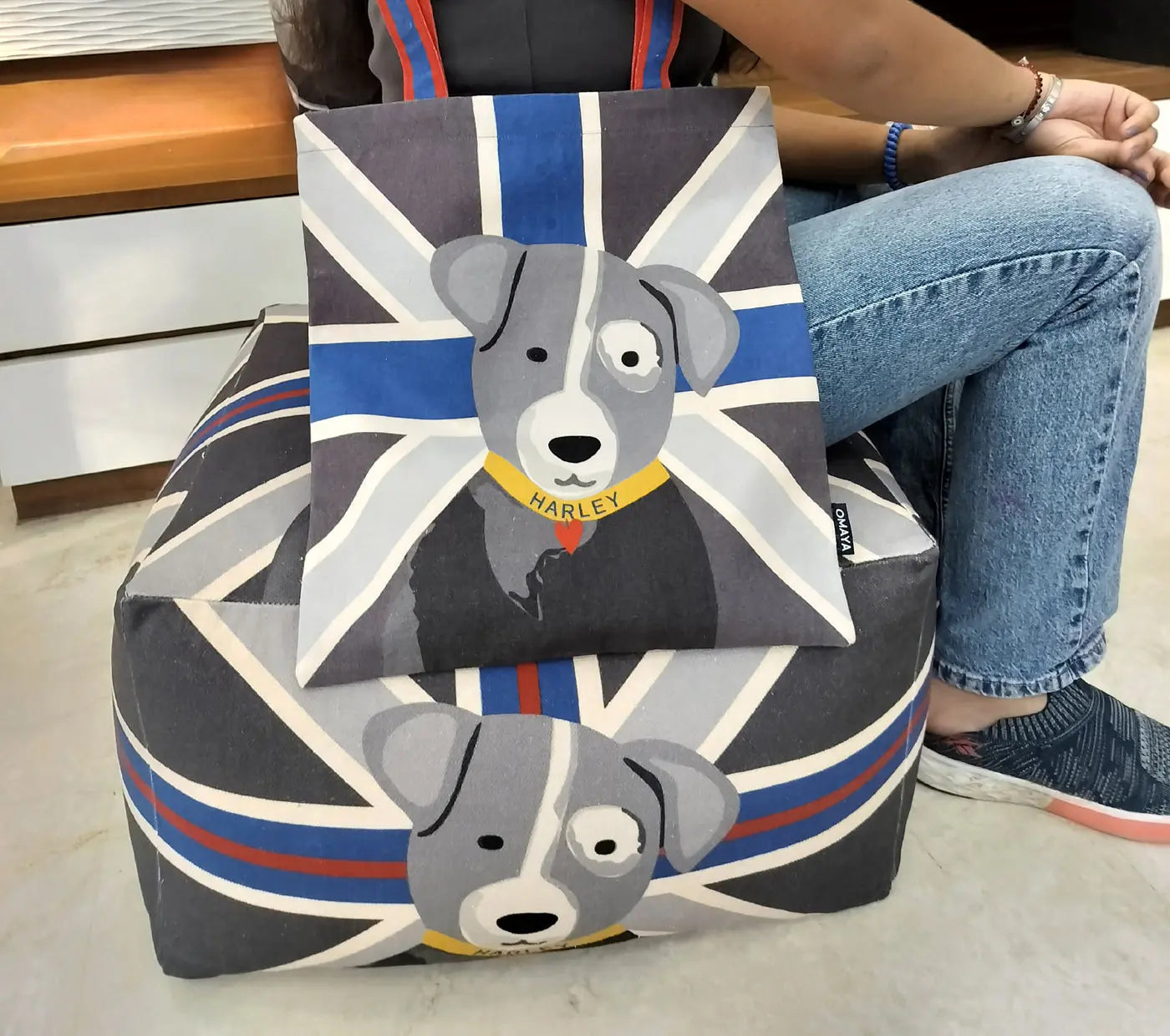 house of Omaya Printed Harley The Pet Blue Tote Bag 34x36 cm. House of Omaya
