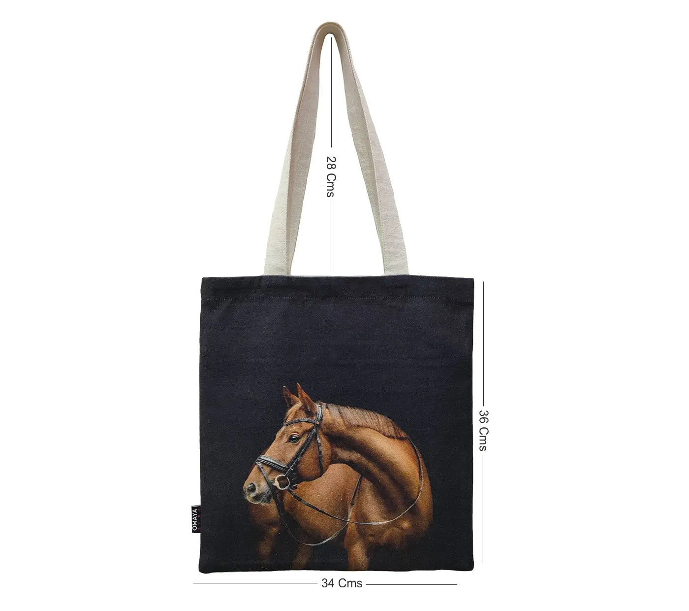 house of Omaya Horse Print Cotton Canvas Tote Bag 34×36 Cms House of Omaya
