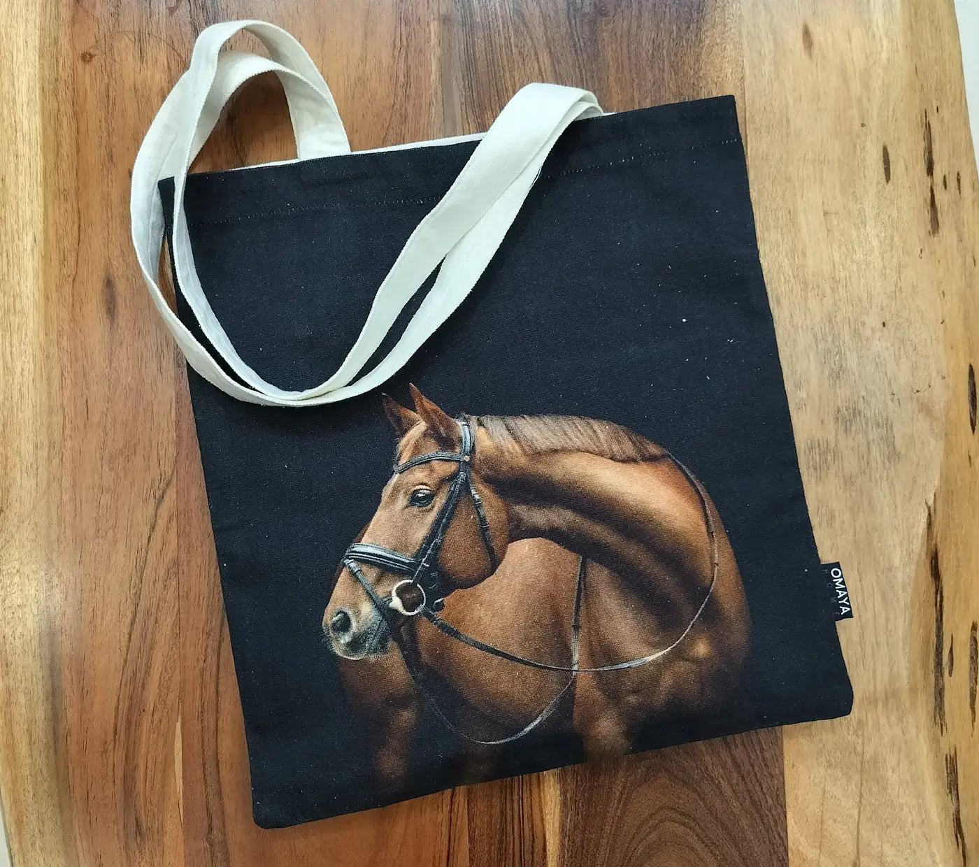 house of Omaya Horse Print Cotton Canvas Tote Bag 34×36 Cms House of Omaya
