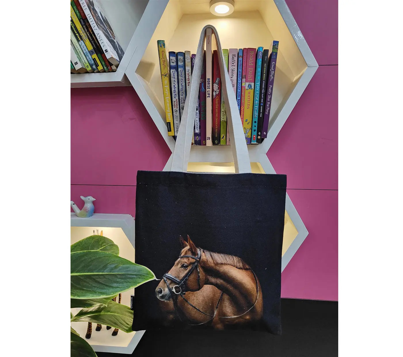 house of Omaya Horse Print Cotton Canvas Tote Bag 34×36 Cms House of Omaya