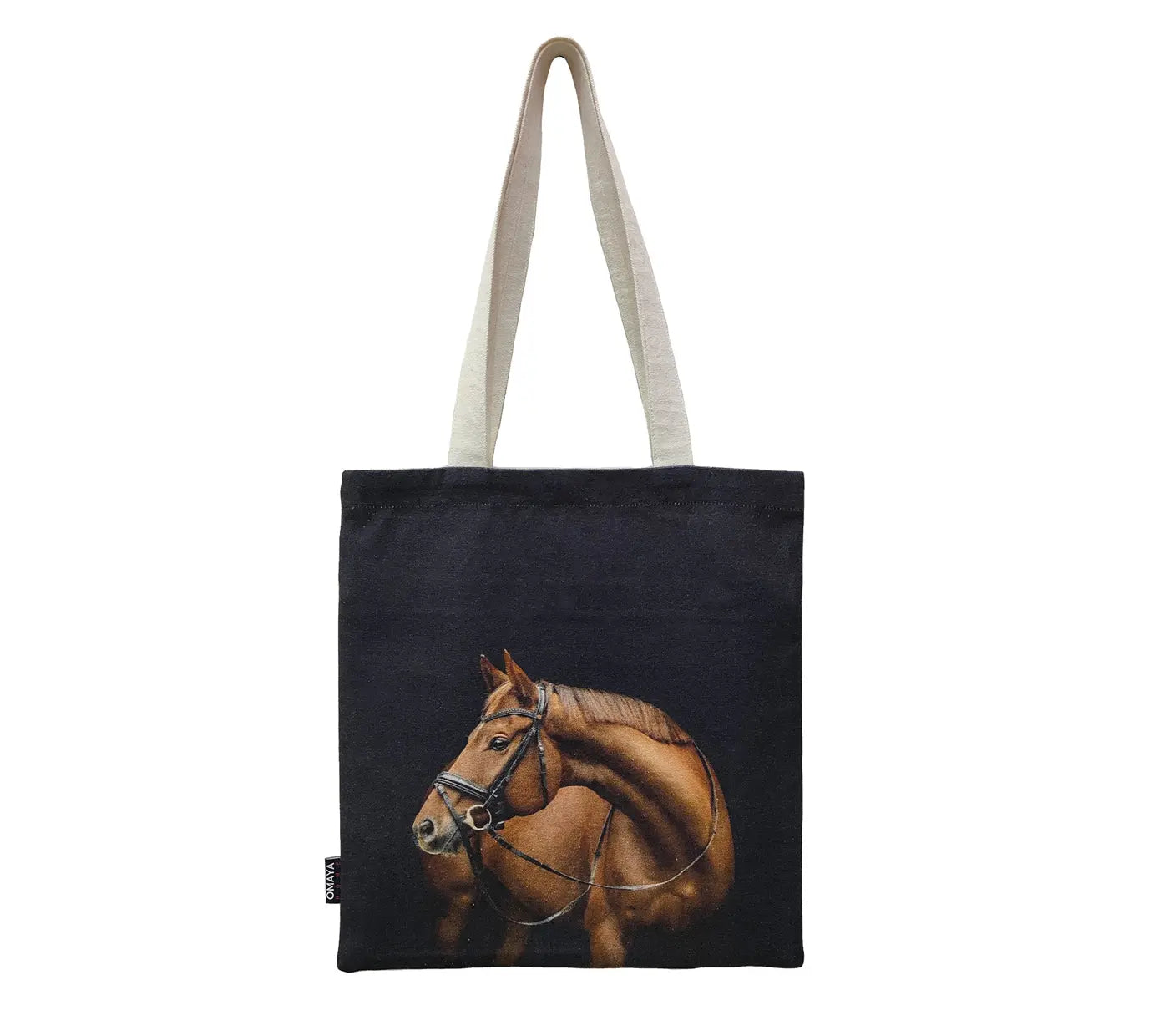 house of Omaya Horse Print Cotton Canvas Tote Bag 34×36 Cms House of Omaya