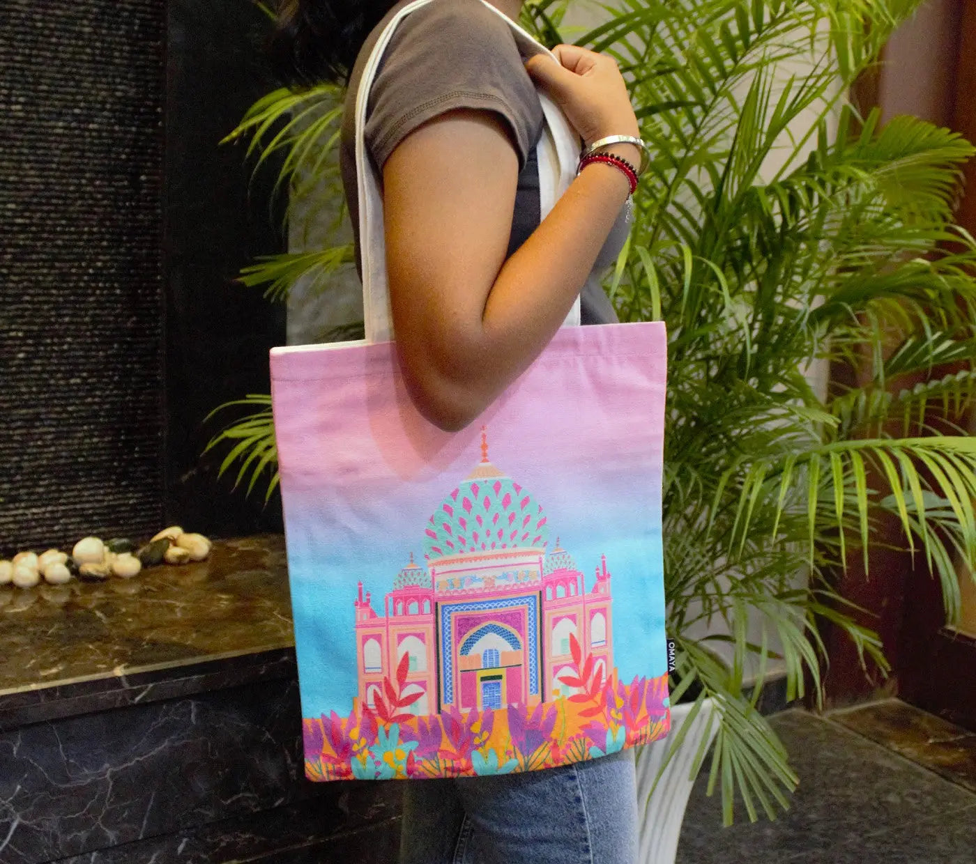 House of Omaya Printed Tajmahal Cotton Canvas Tote Bag 34×36 Cms House of Omaya
