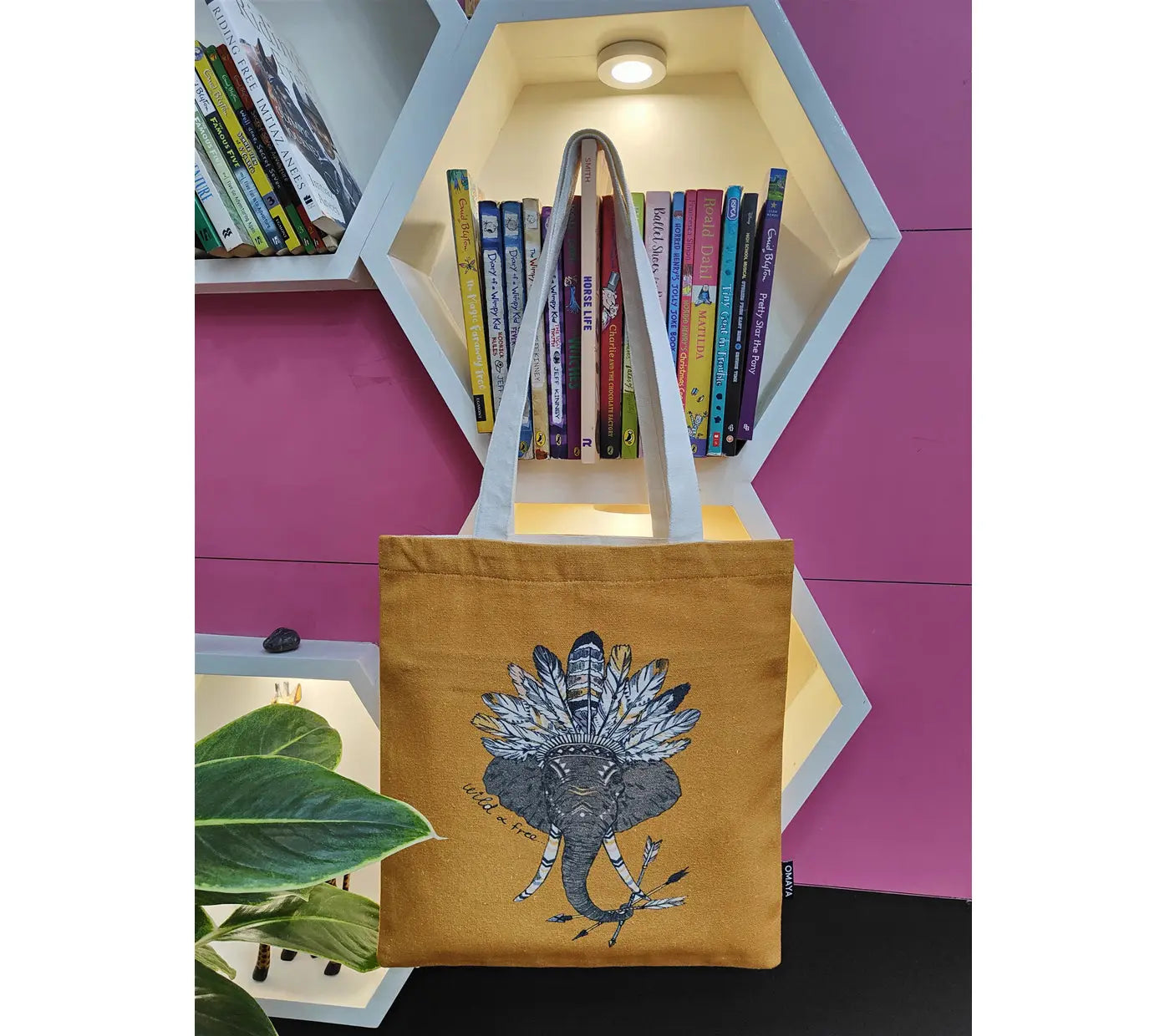 House of Omaya Tribal Elephant print Cotton Canvas Tote Bag 34×36 Cms House of Omaya