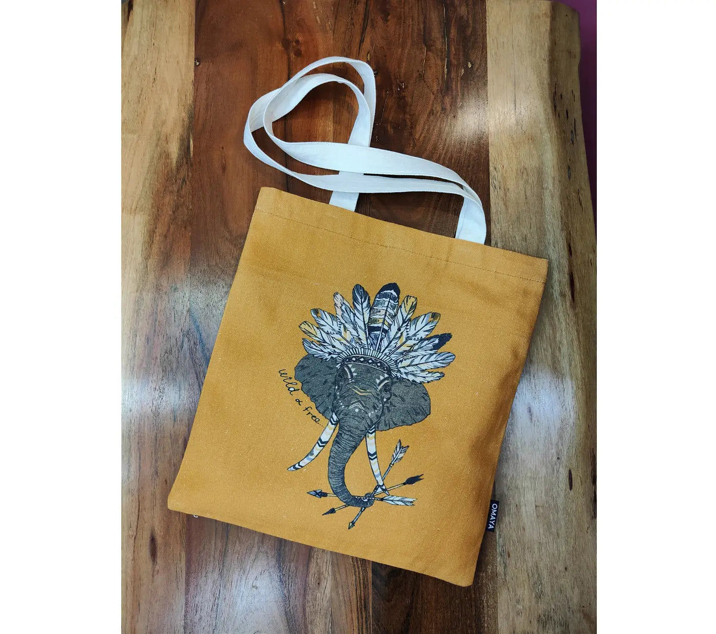 House of Omaya Tribal Elephant print Cotton Canvas Tote Bag 34×36 Cms House of Omaya