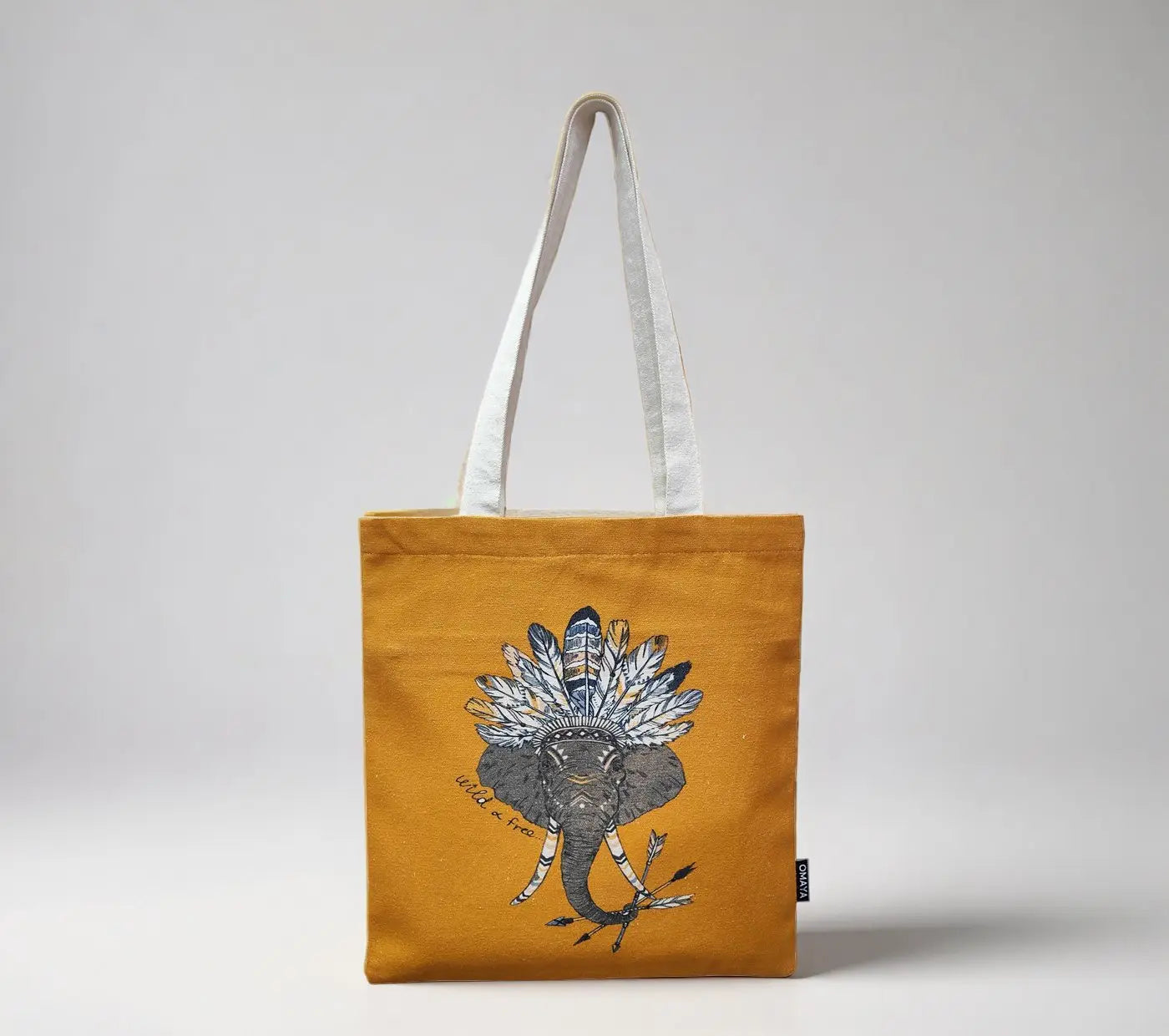 House of Omaya Tribal Elephant print Cotton Canvas Tote Bag 34×36 Cms House of Omaya
