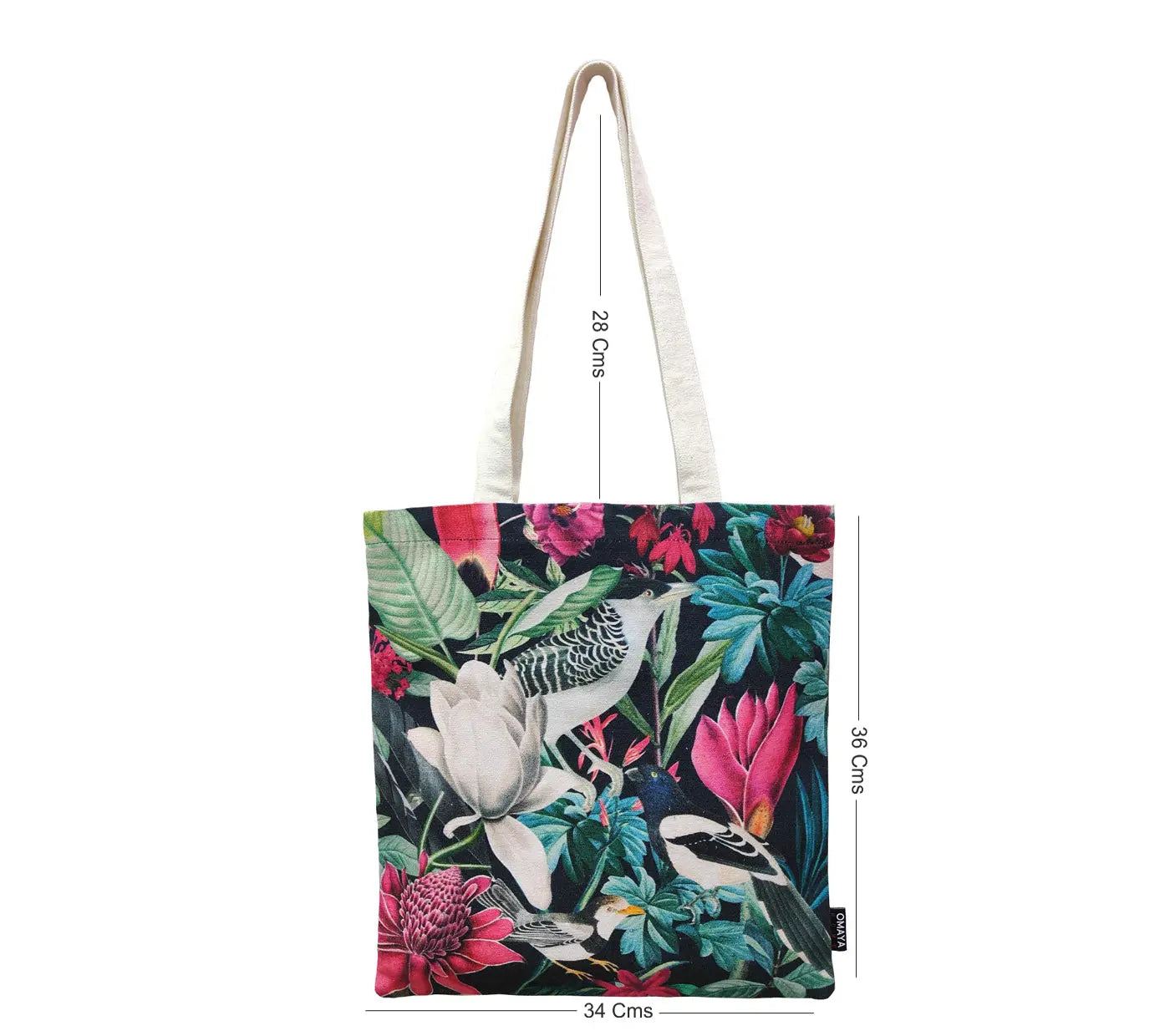 House of OmayaPrinted Floral birds Cotton Canvas Tote Bag 34×36 Cms House of Omaya