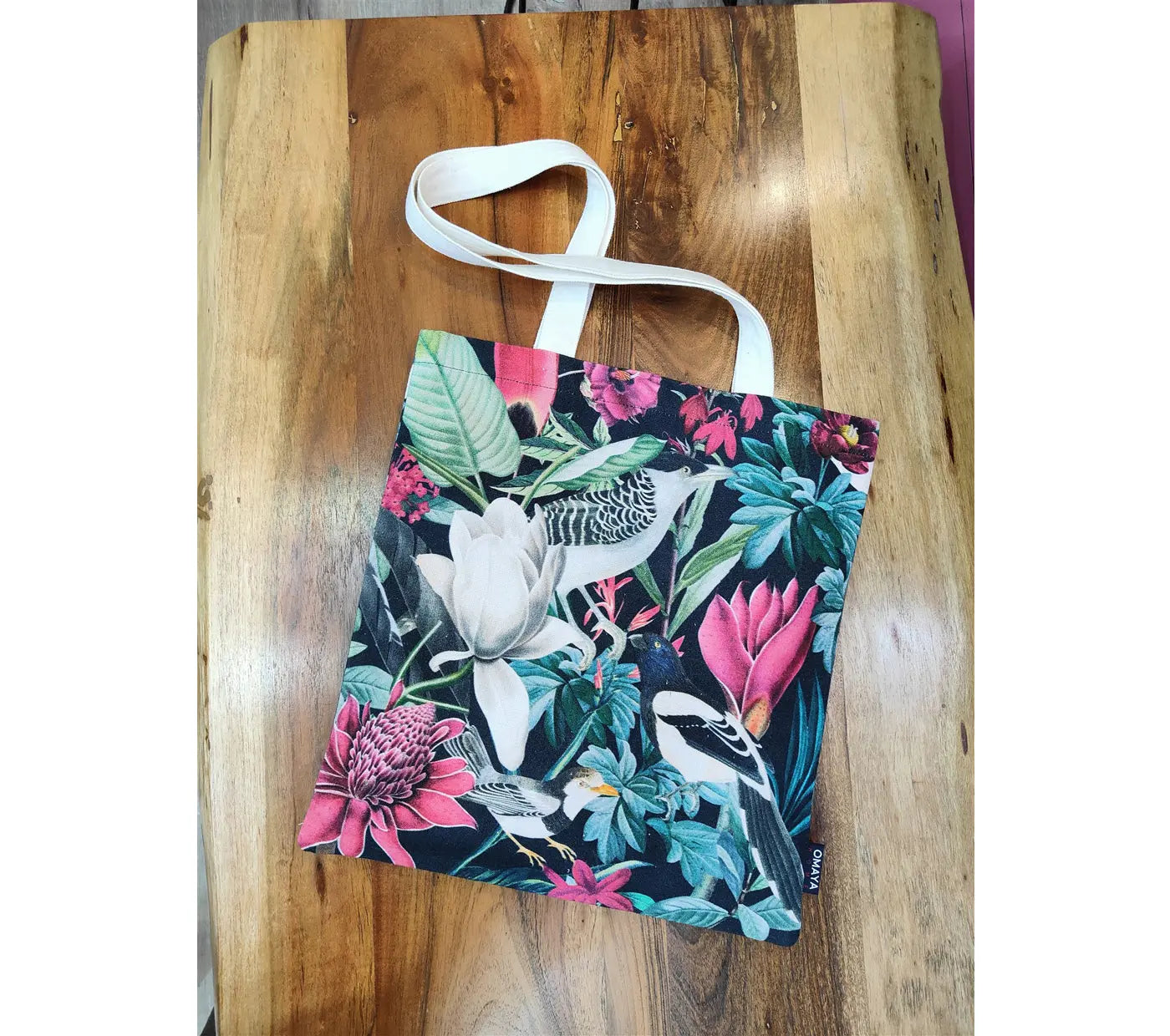 House of OmayaPrinted Floral birds Cotton Canvas Tote Bag 34×36 Cms House of Omaya