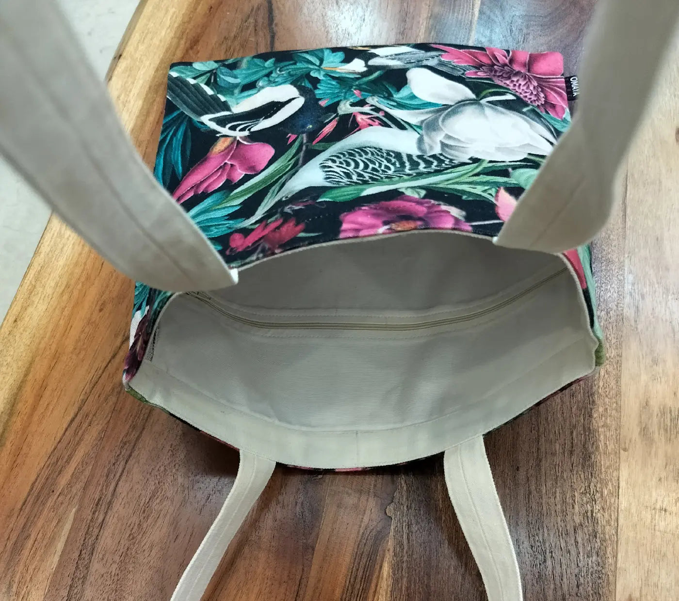 House of OmayaPrinted Floral birds Cotton Canvas Tote Bag 34×36 Cms House of Omaya
