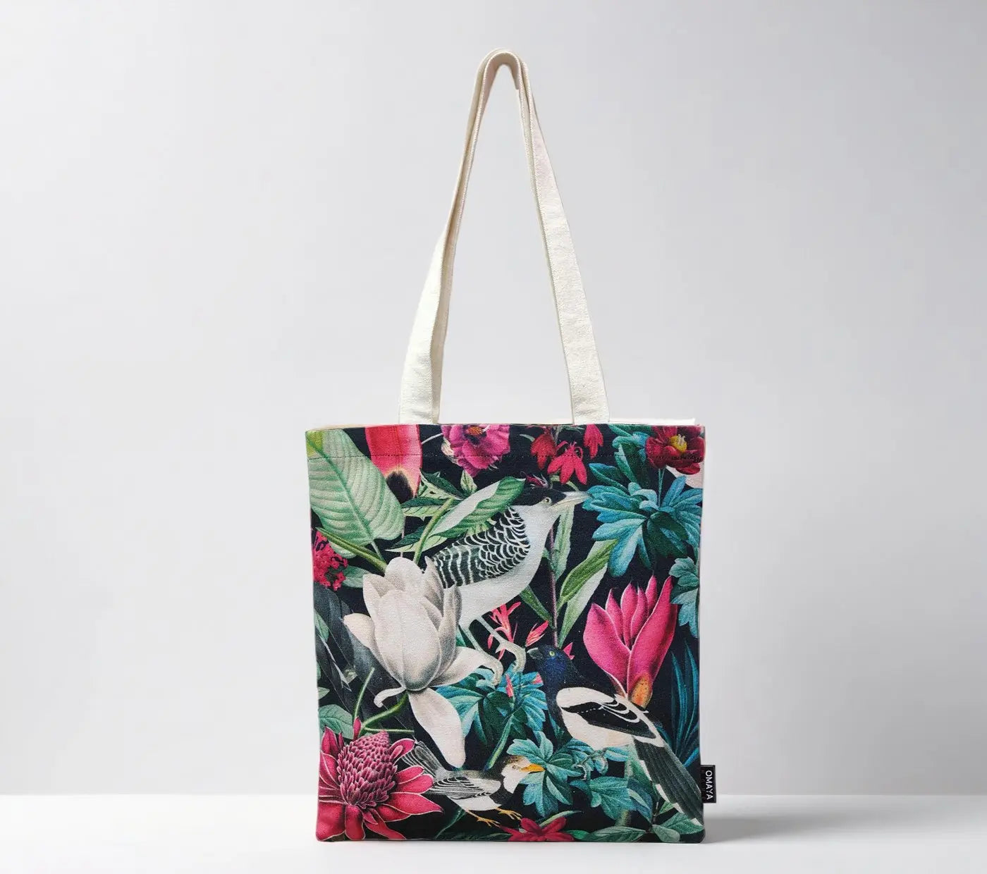 House of OmayaPrinted Floral birds Cotton Canvas Tote Bag 34×36 Cms House of Omaya