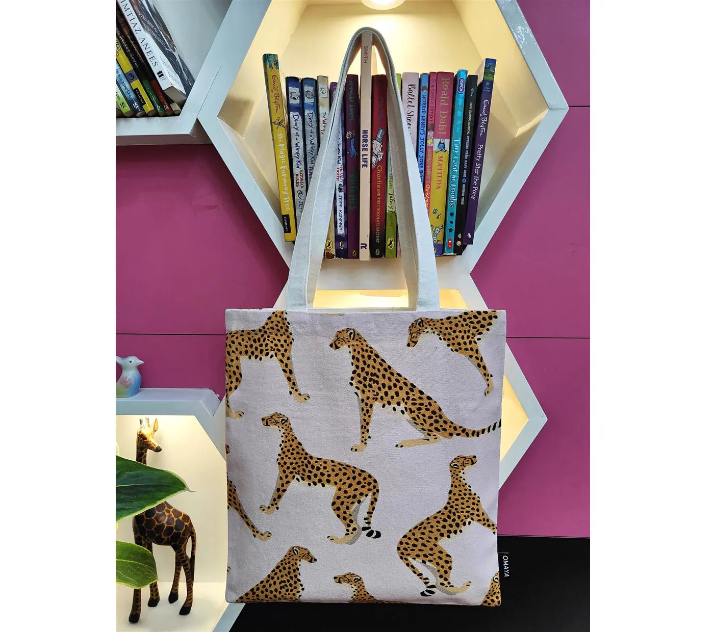 House of Omaya Leopard Print Canvas Tote Bag 34x36 cm. House of Omaya
