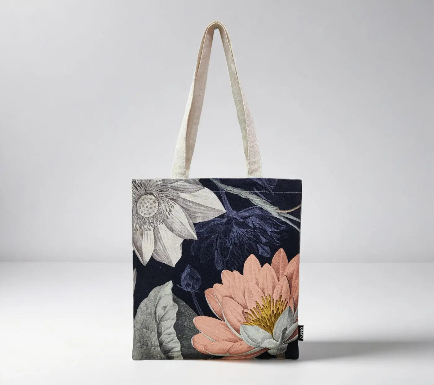 House of Omaya Printed Floral Design Cotton Canvas Tote Bag (Size 34x36 Cms.) House of Omaya