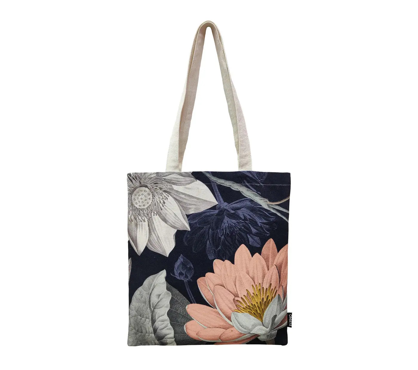 House of Omaya Printed Floral Design Cotton Canvas Tote Bag (Size 34x36 Cms.) House of Omaya