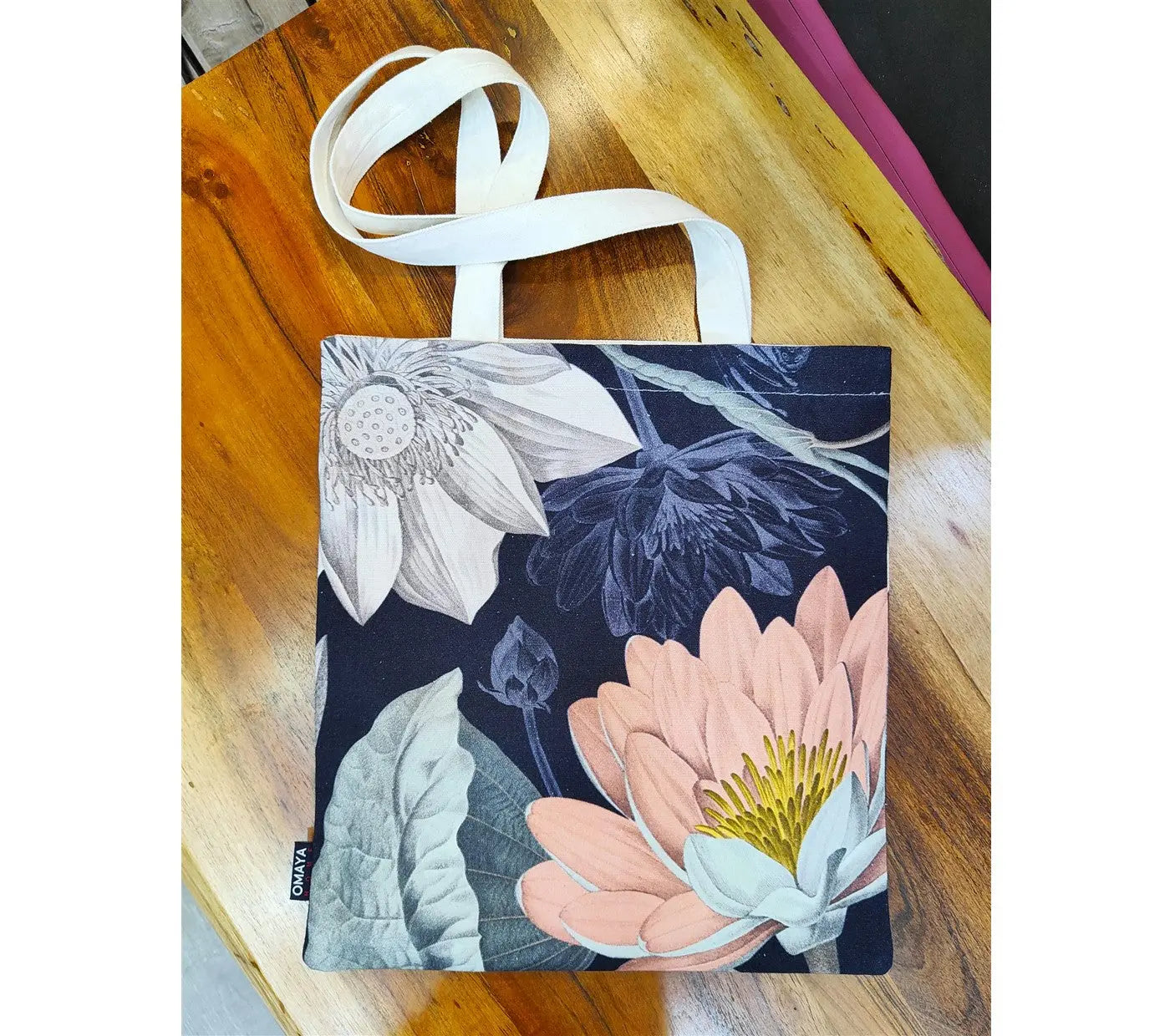 House of Omaya Printed Floral Design Cotton Canvas Tote Bag (Size 34x36 Cms.) House of Omaya