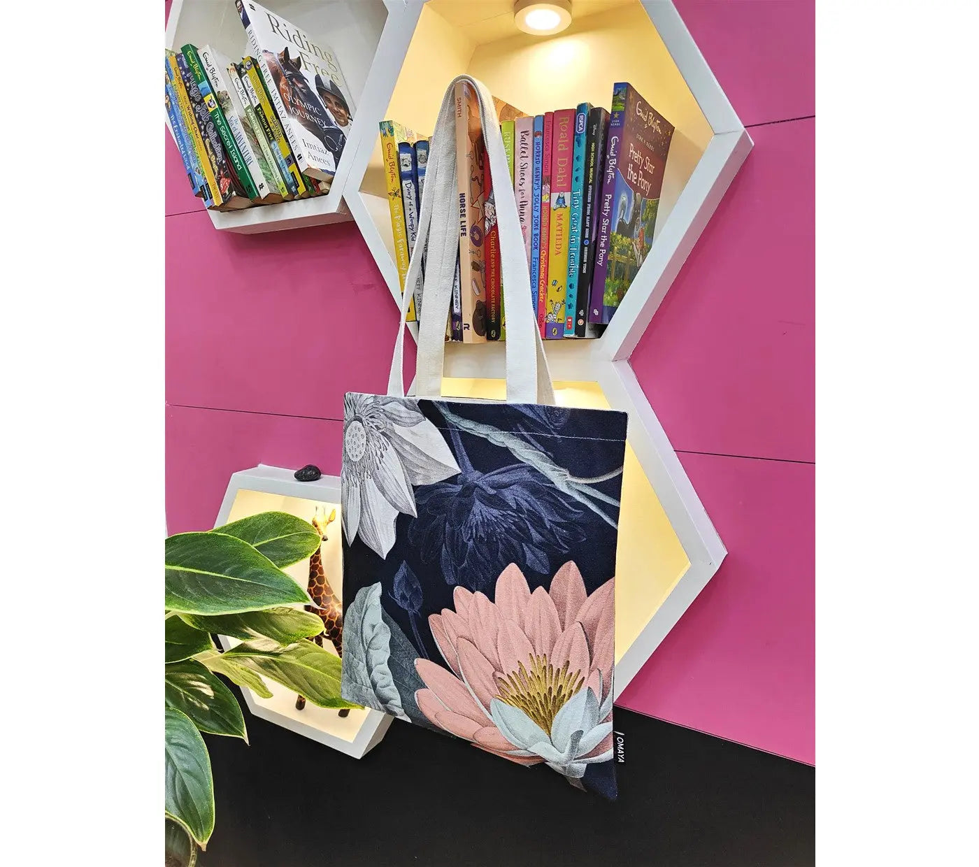 House of Omaya Printed Floral Design Cotton Canvas Tote Bag (Size 34x36 Cms.) House of Omaya