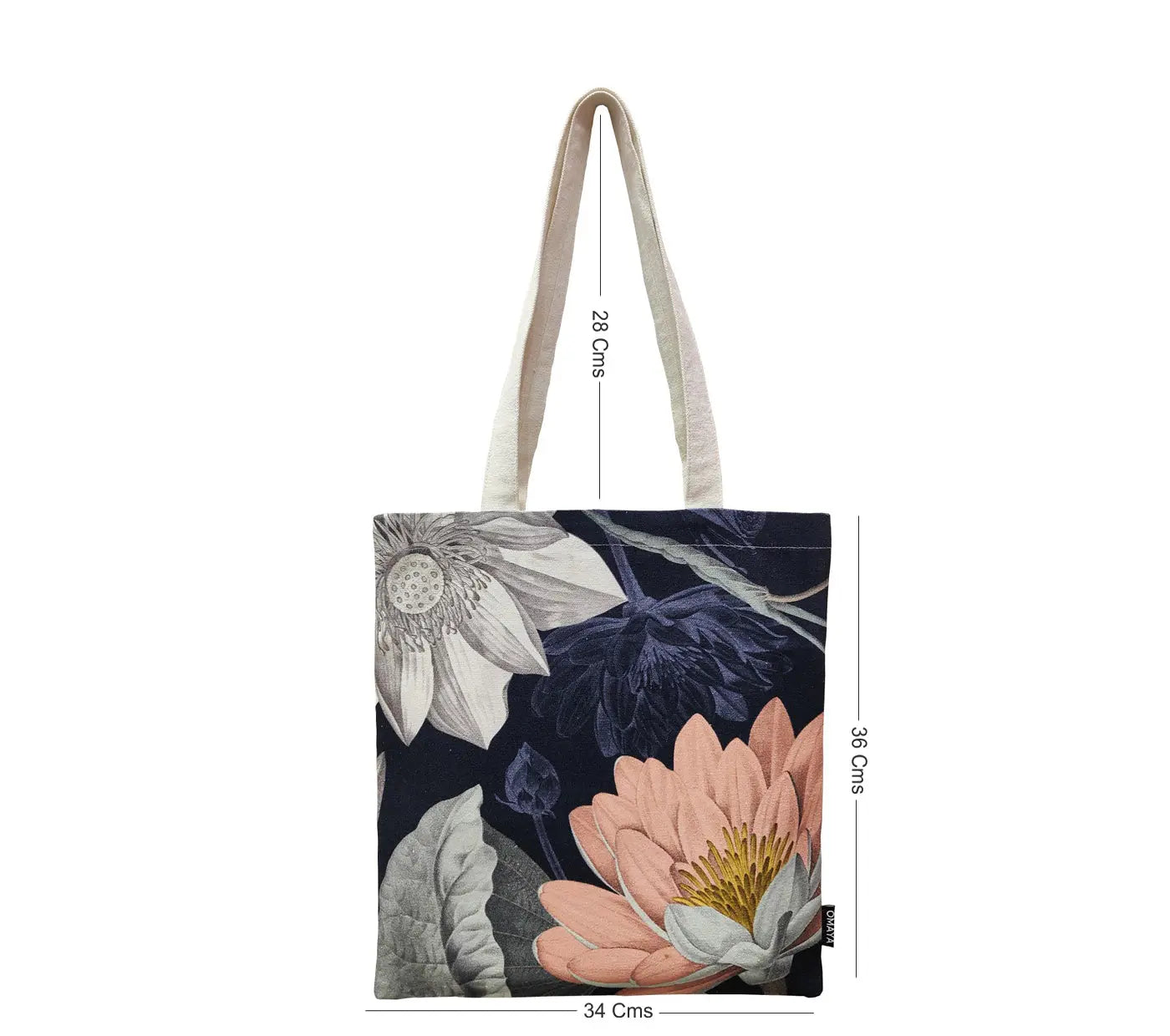 House of Omaya Printed Floral Design Cotton Canvas Tote Bag (Size 34x36 Cms.) House of Omaya