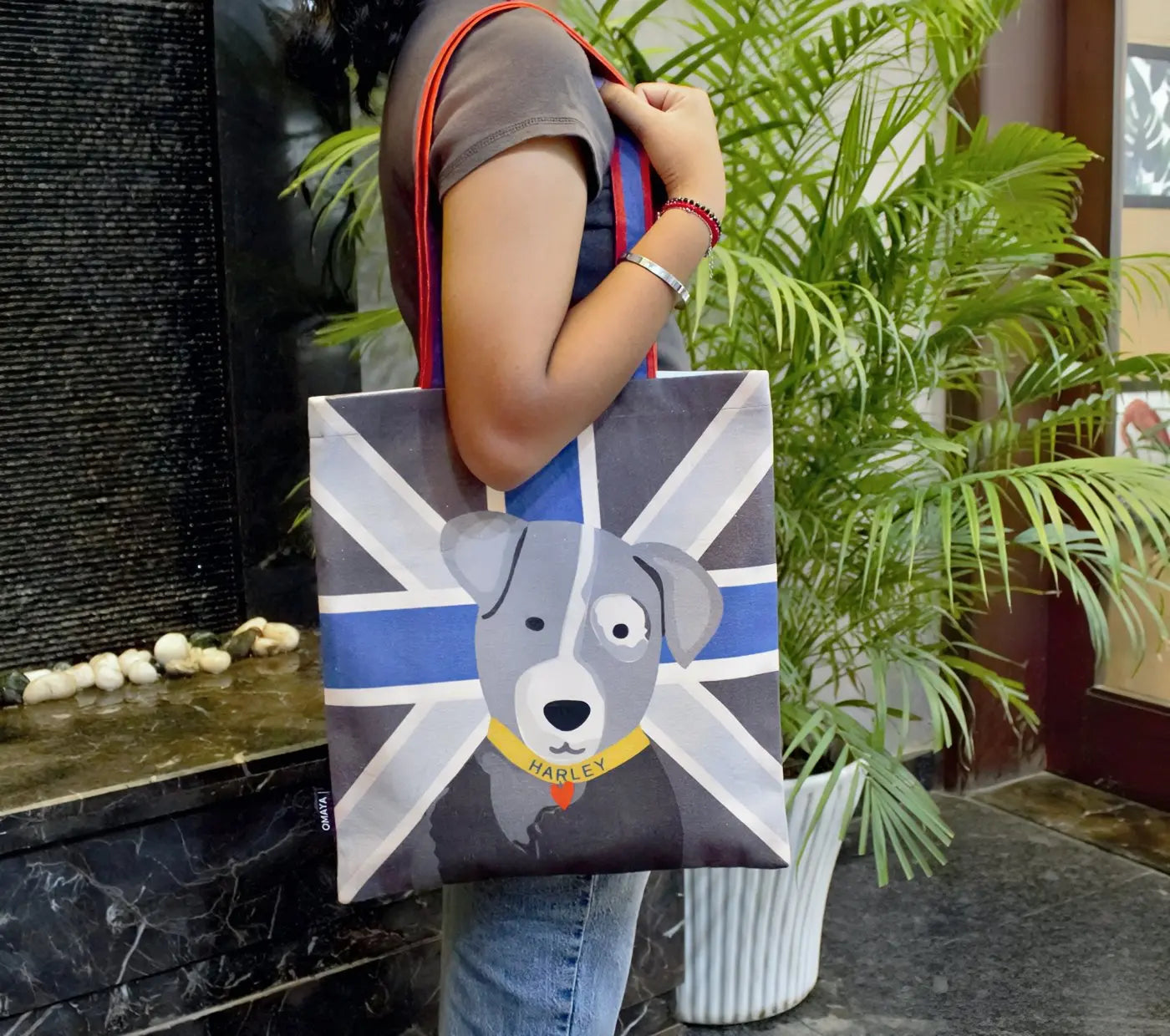 house of Omaya Printed Harley The Pet Blue Tote Bag 34x36 cm. House of Omaya