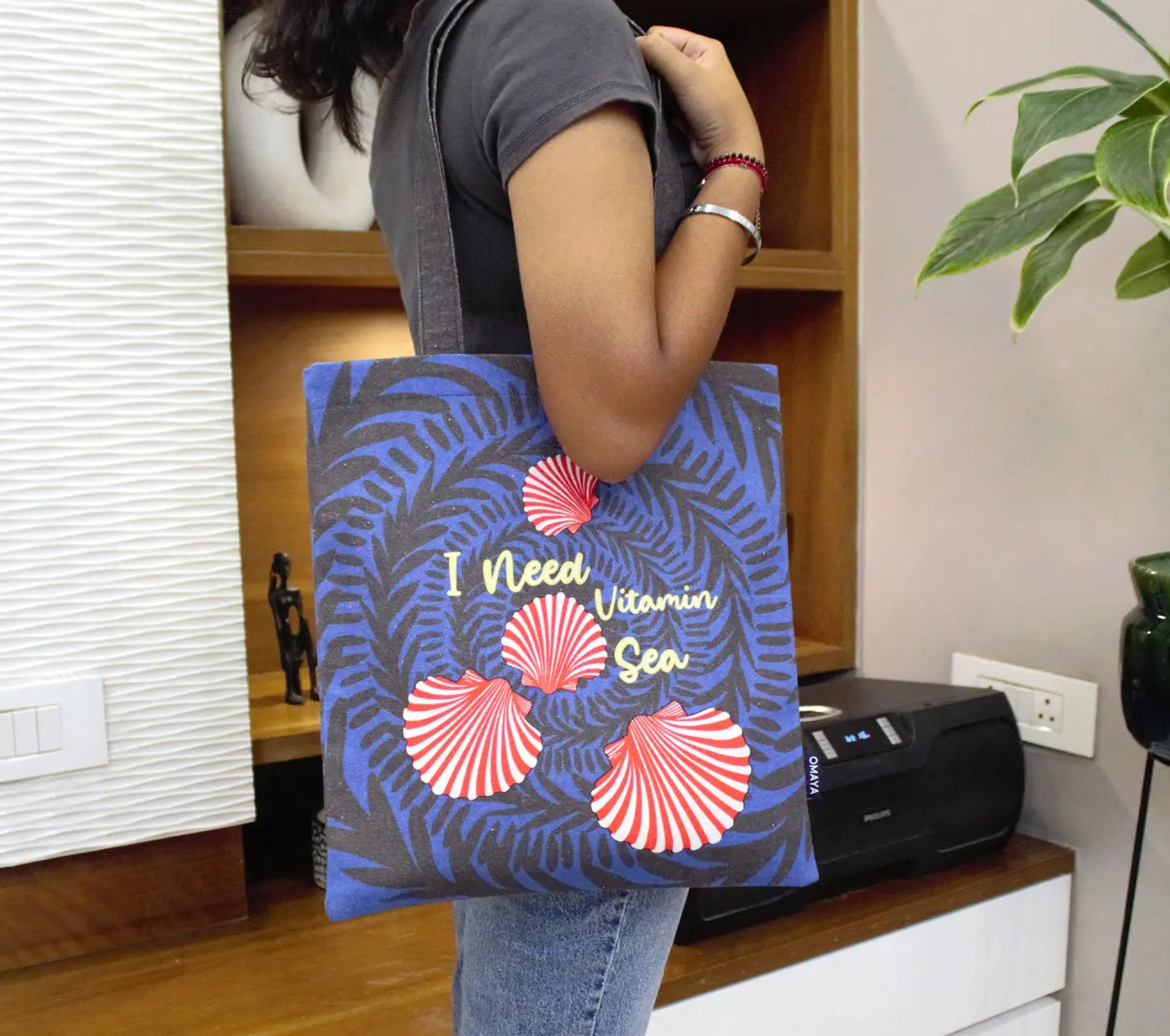 House of Omaya Vitamin Sea Printed Tote Bag 34x36 cm House of Omaya