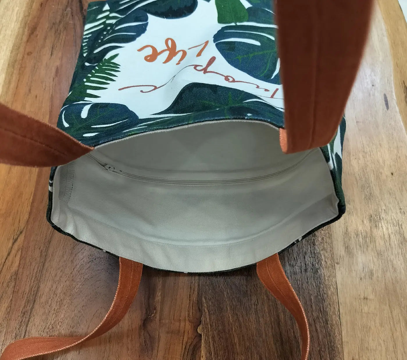 House of omaya Tropic Life Printed Canvas Tote Bag 34x36 cm. House of Omaya