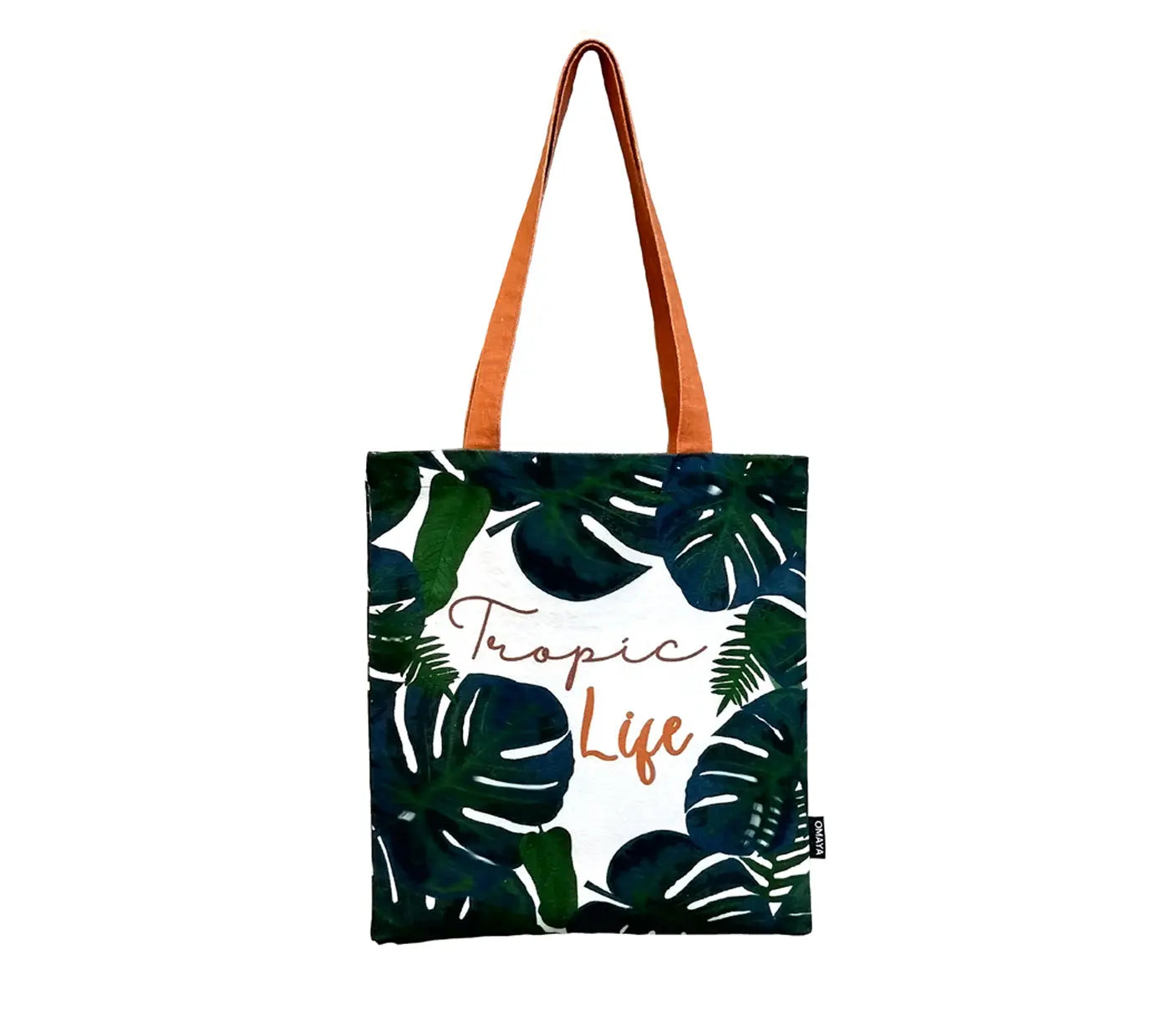 House of omaya Tropic Life Printed Canvas Tote Bag 34x36 cm. House of Omaya