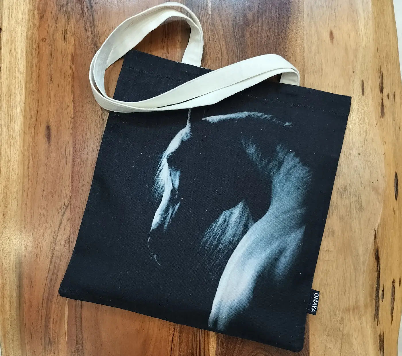 House of Omaya Black Horse Print Cotton Canvas Tote Bag 34×36 Cms House of Omaya
