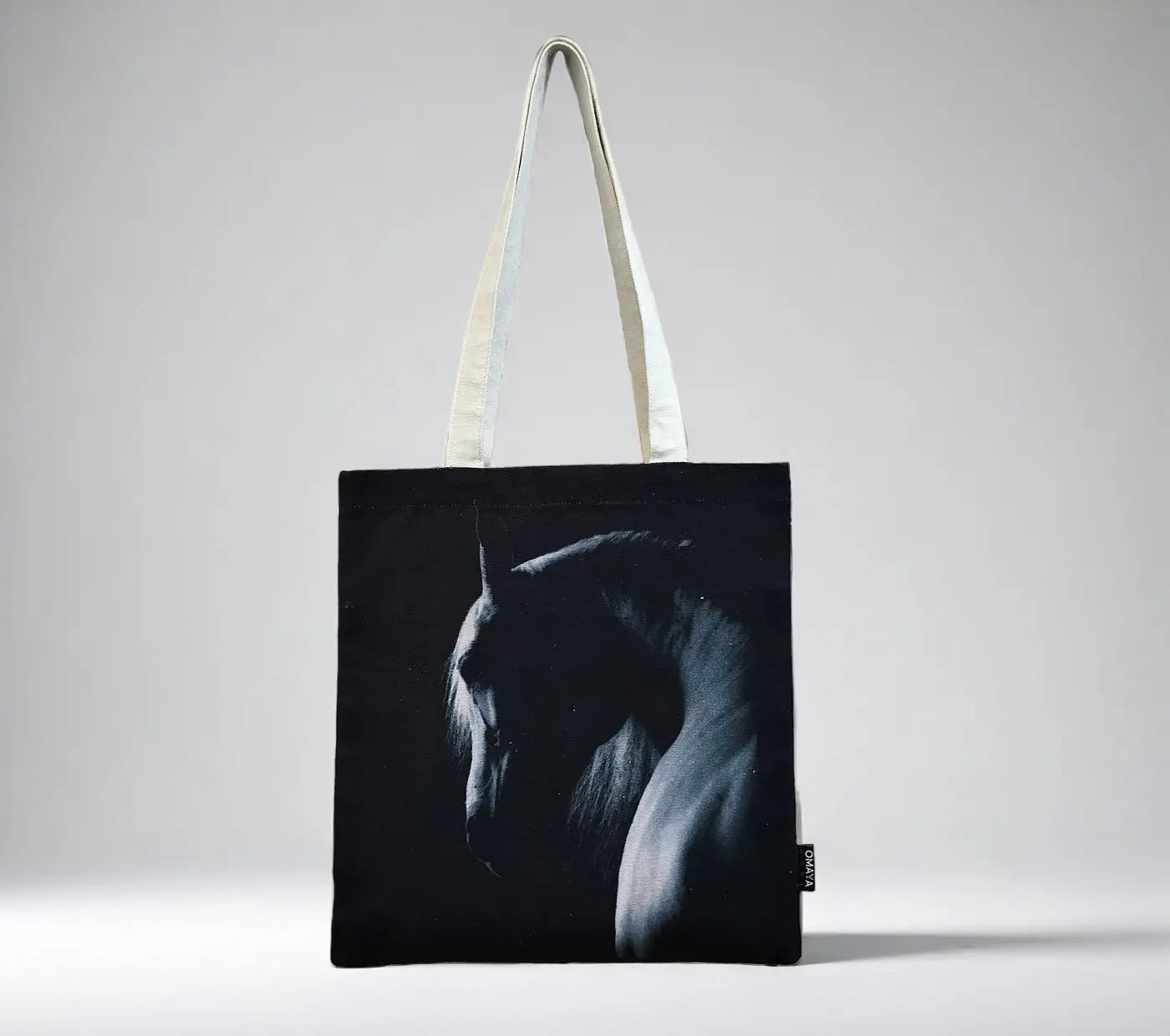 House of Omaya Black Horse Print Cotton Canvas Tote Bag 34×36 Cms House of Omaya