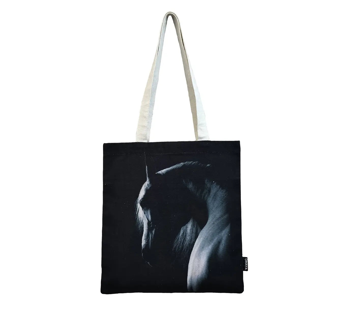 House of Omaya Black Horse Print Cotton Canvas Tote Bag 34×36 Cms House of Omaya
