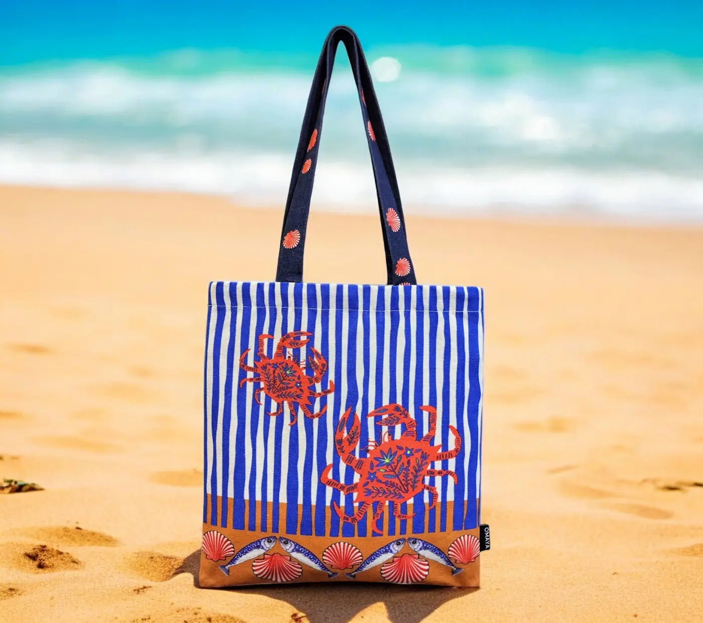 House of Omaya Printed Red Crab Print Cotton Canvas Tote Bag 34×36 Cms House of Omaya