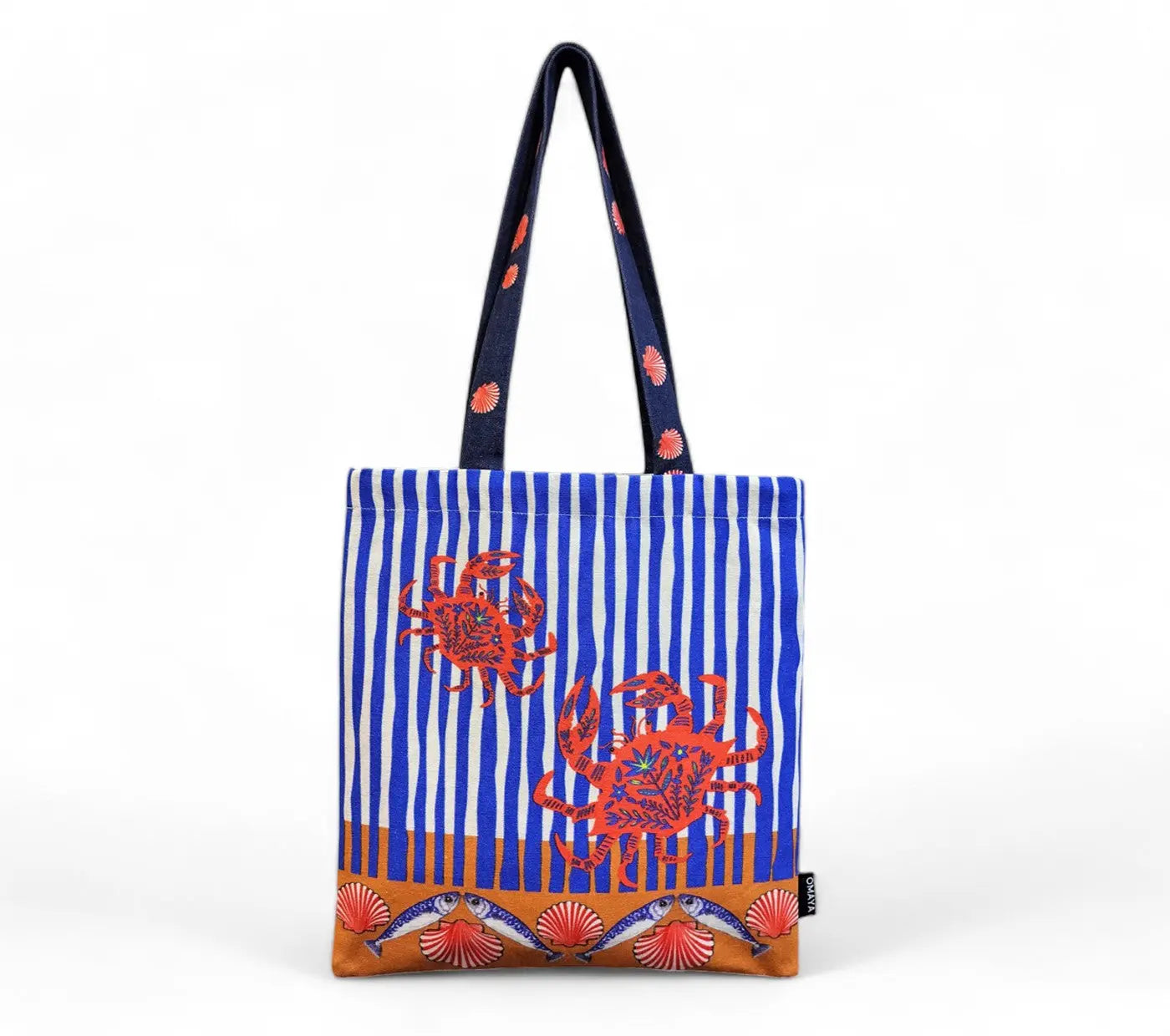 House of Omaya Printed Red Crab Print Cotton Canvas Tote Bag 34×36 Cms House of Omaya