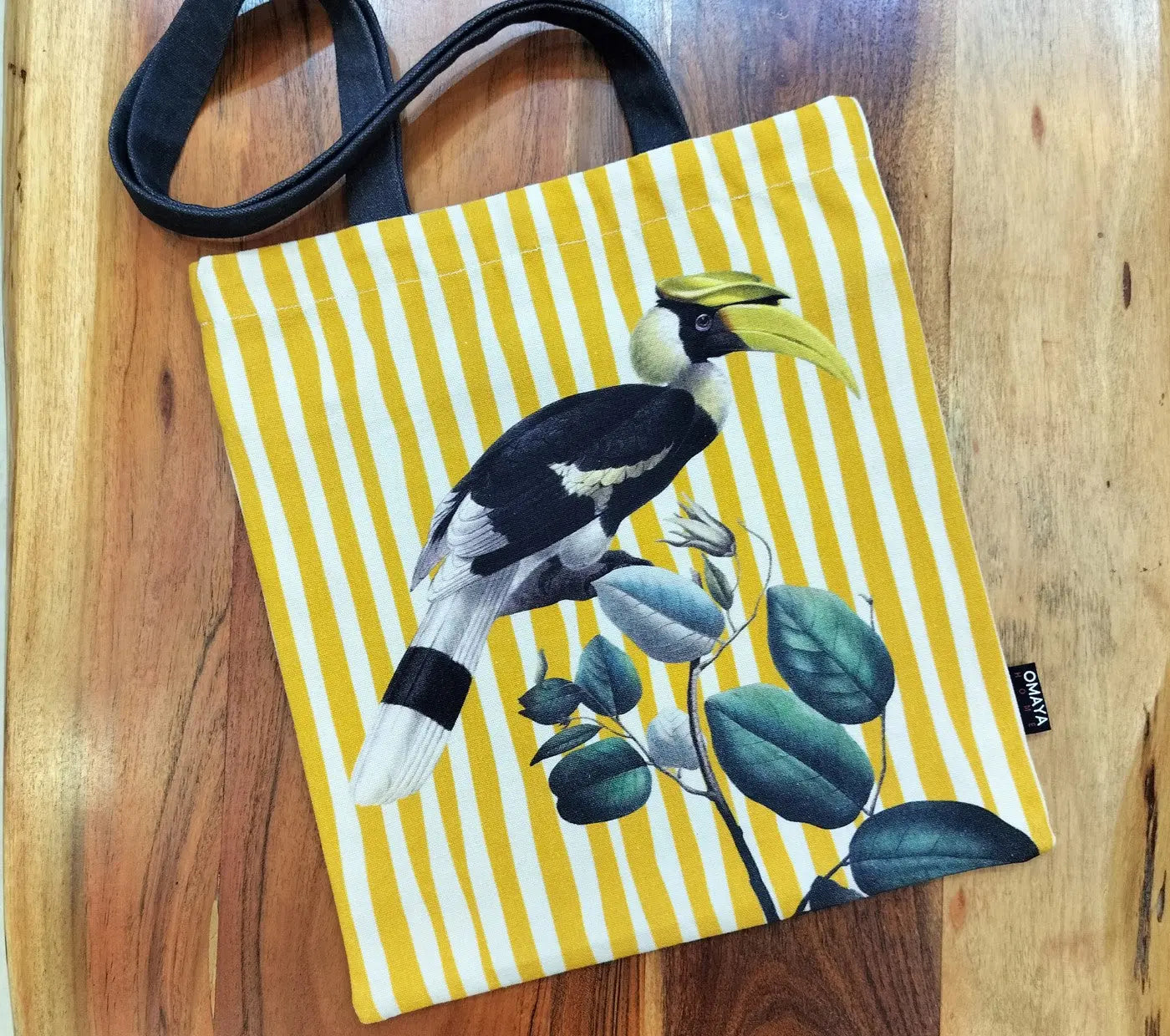 House of Omaya Printed Hornbill bird Canvas design Tote Bag 34X36 cm. House of Omaya