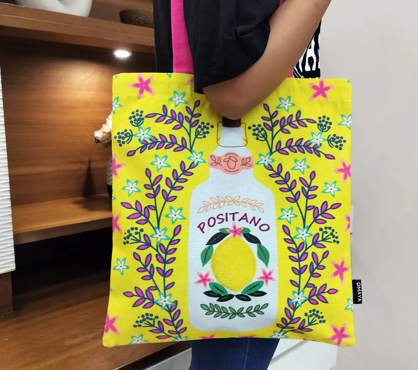 House of Omaya Printed Positano Cotton Canvas Tote Bag 34x36 Cms House of Omaya