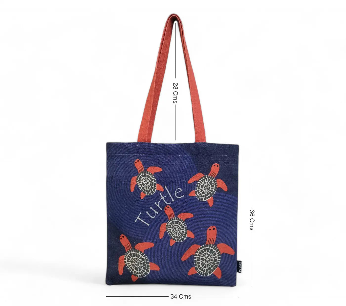 House of Omaya Printed Baby Red Turtle Cotton Canvas Tote Bag (Size 34x36 Cms.) House of Omaya