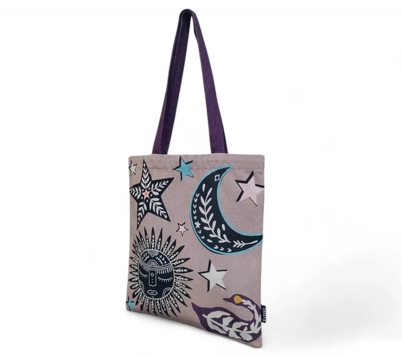 House of Omaya Printed Moon Star Canvas design Tote Bag 34X36 cm. House of Omaya