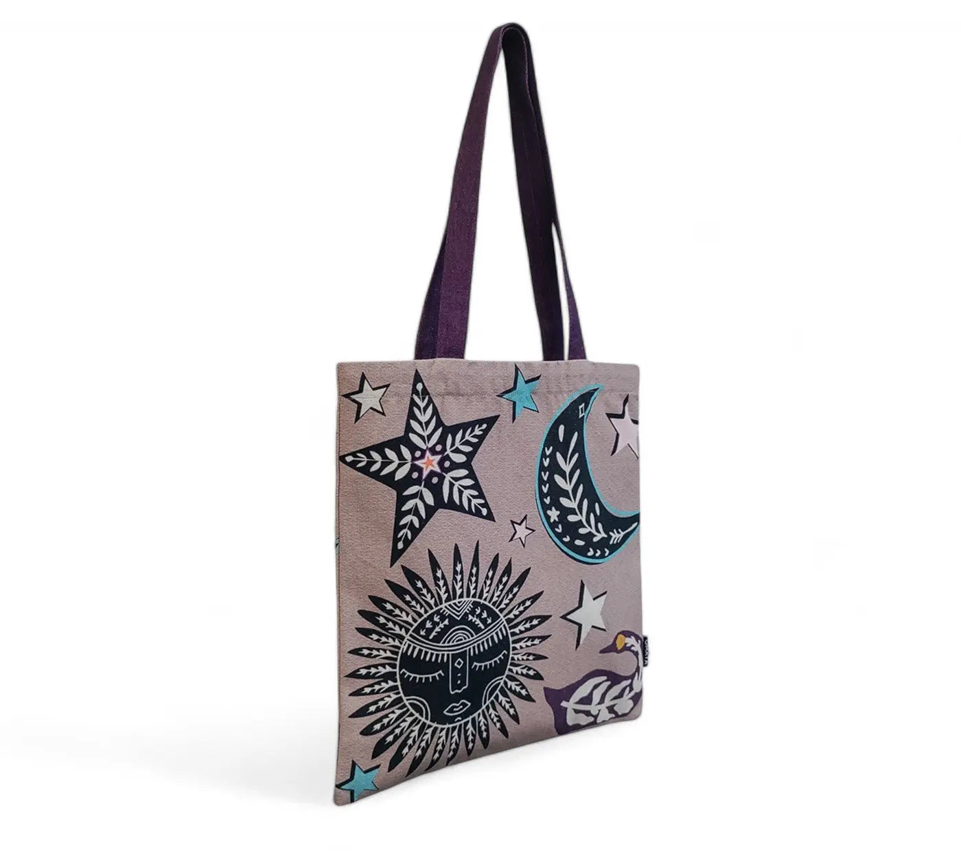 House of Omaya Printed Moon Star Canvas design Tote Bag 34X36 cm. House of Omaya