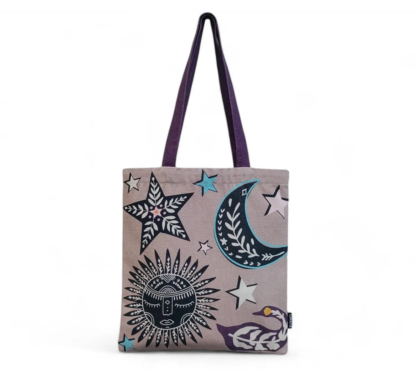 House of Omaya Printed Moon Star Canvas design Tote Bag 34X36 cm. House of Omaya