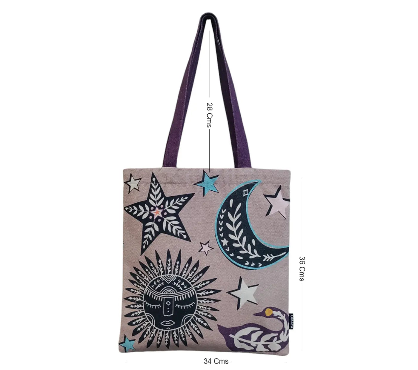 House of Omaya Printed Moon Star Canvas design Tote Bag 34X36 cm. House of Omaya