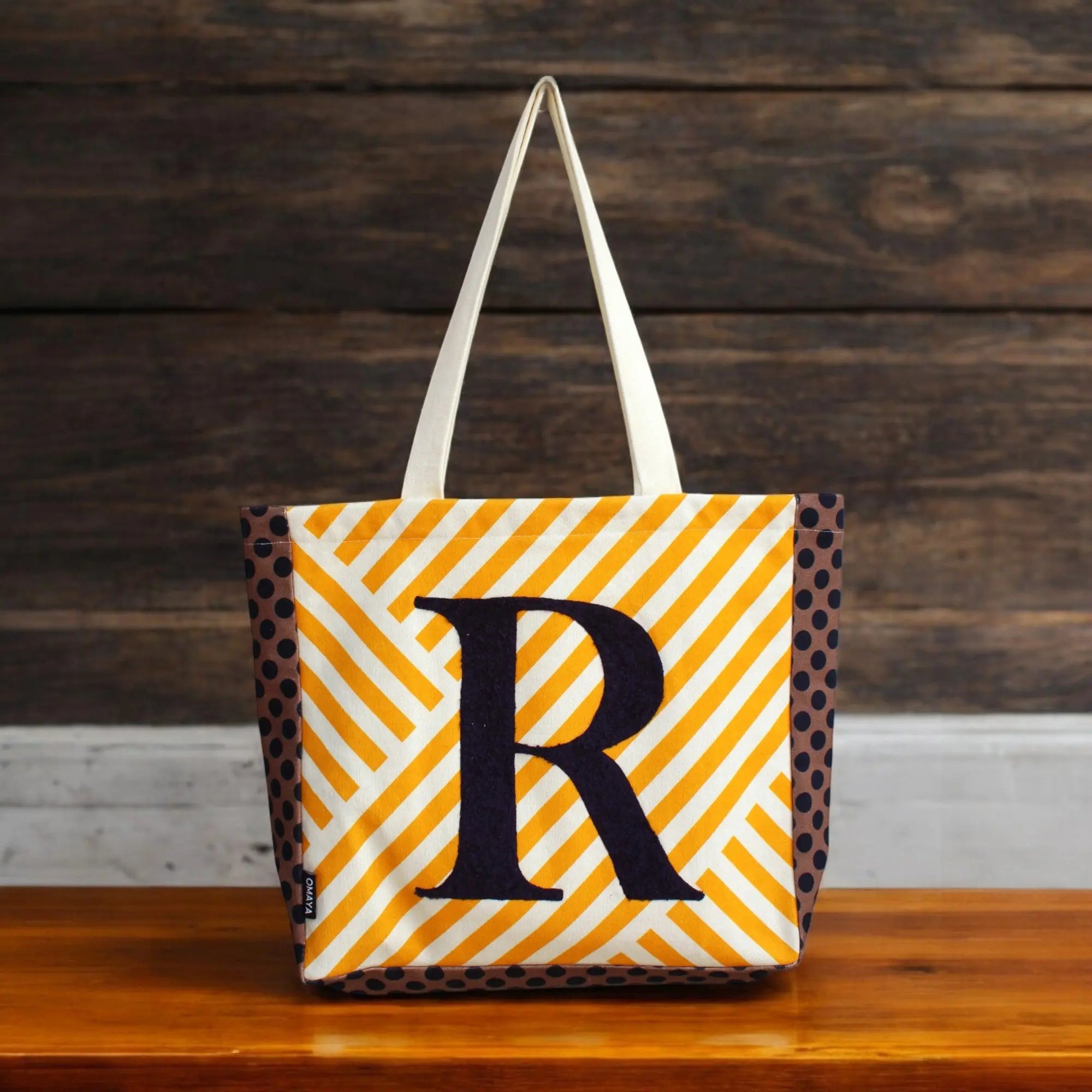 House of Omaya ( R )Alphabet Printed Customizable Embroidery Name Initial Canvas Tote bag 34x36 cm. Personalized tote bag Name Initial tote bag Product vendor