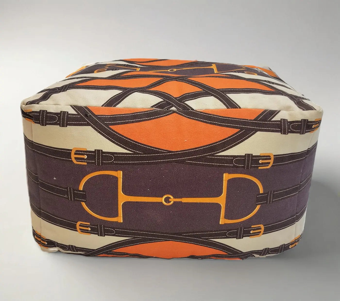interwoven belts and buckles canvas pouffe House of Omaya