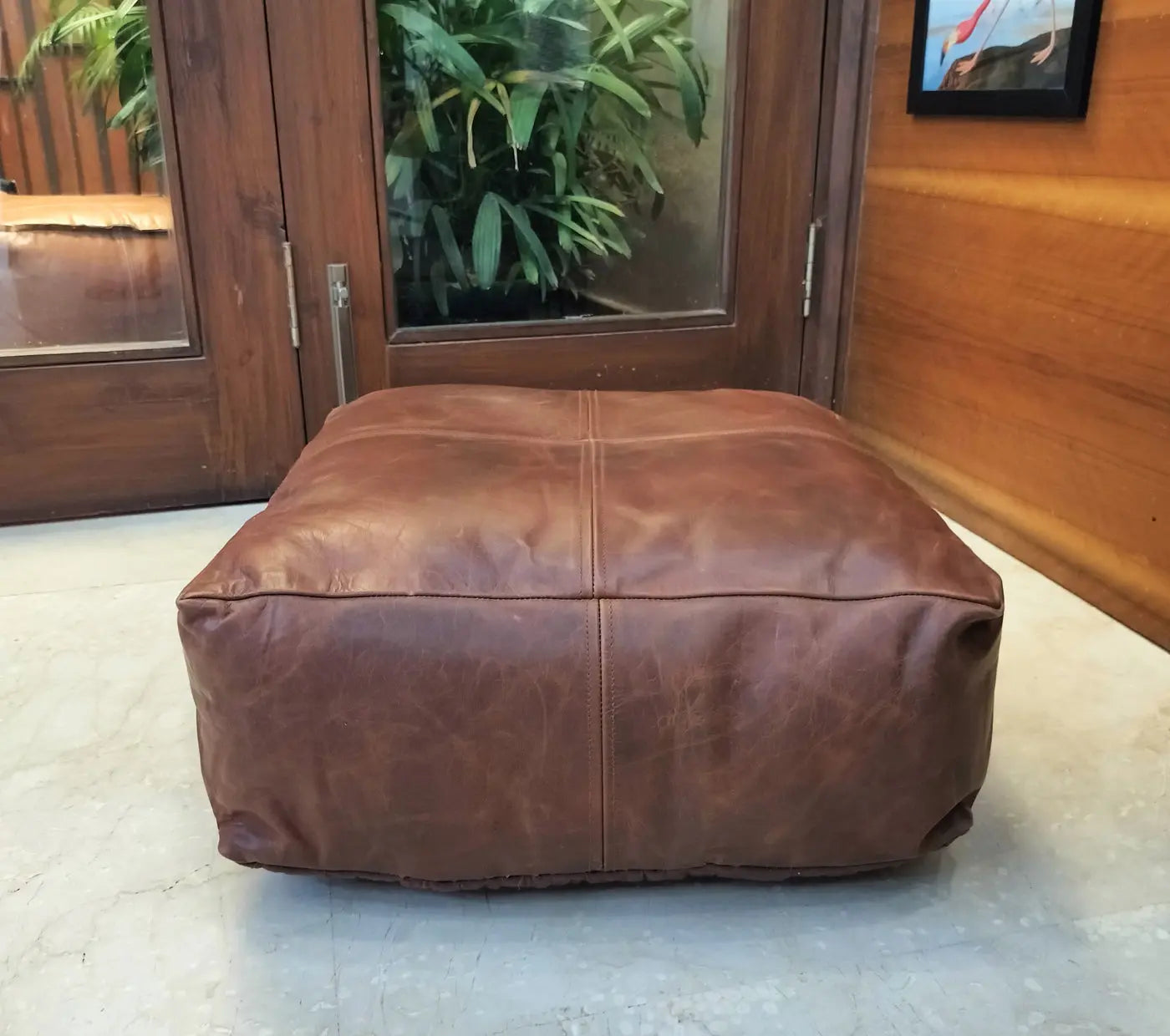 Vintage Leather Pouffe House of Omaya