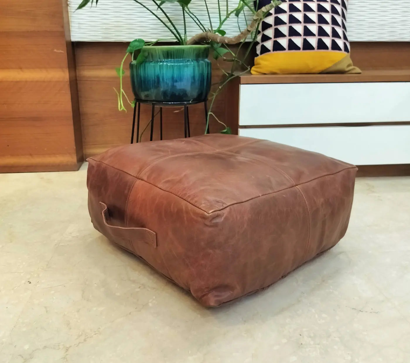 Vintage Leather Pouffe House of Omaya