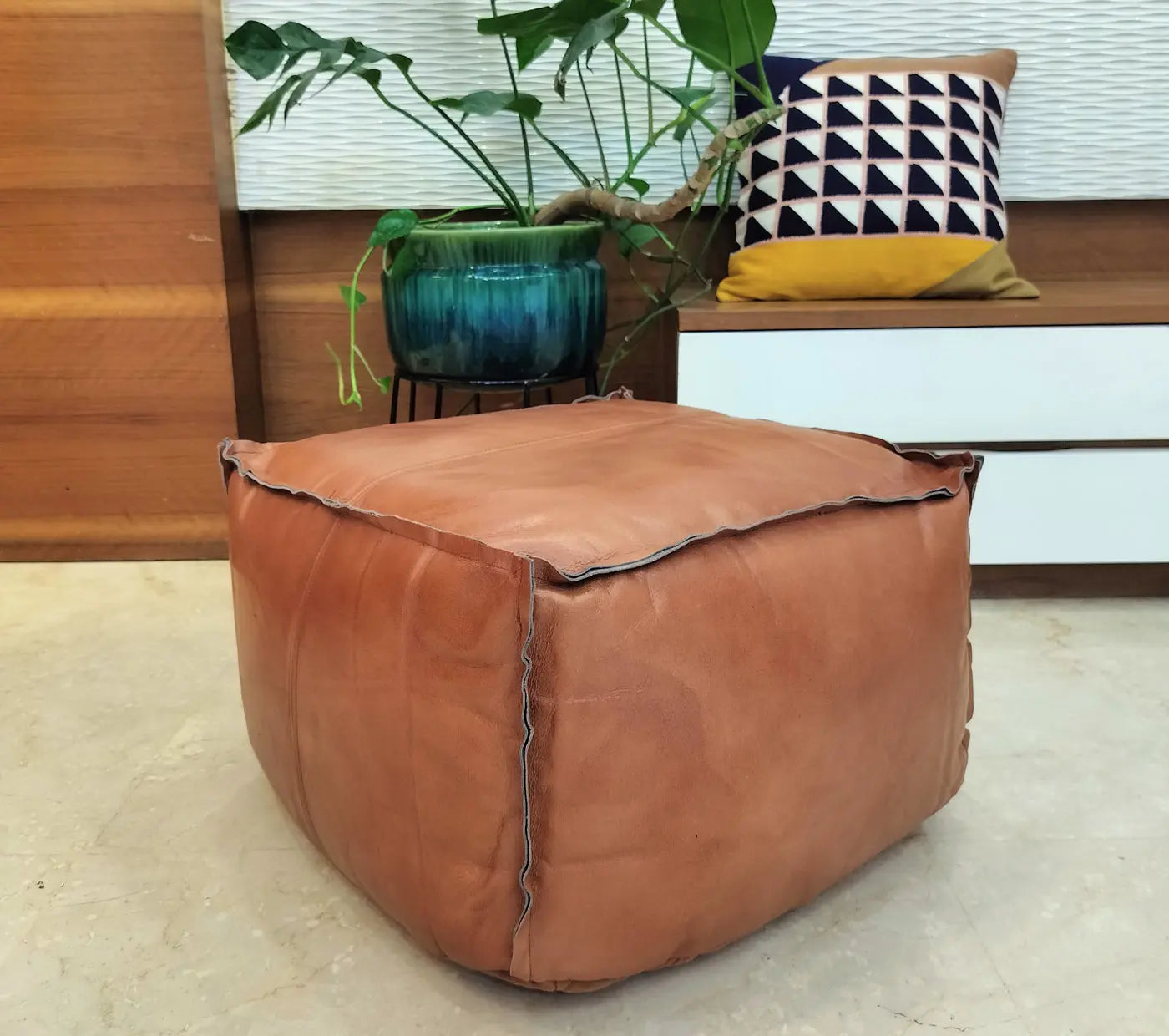 Leather Square Pouffe House of Omaya