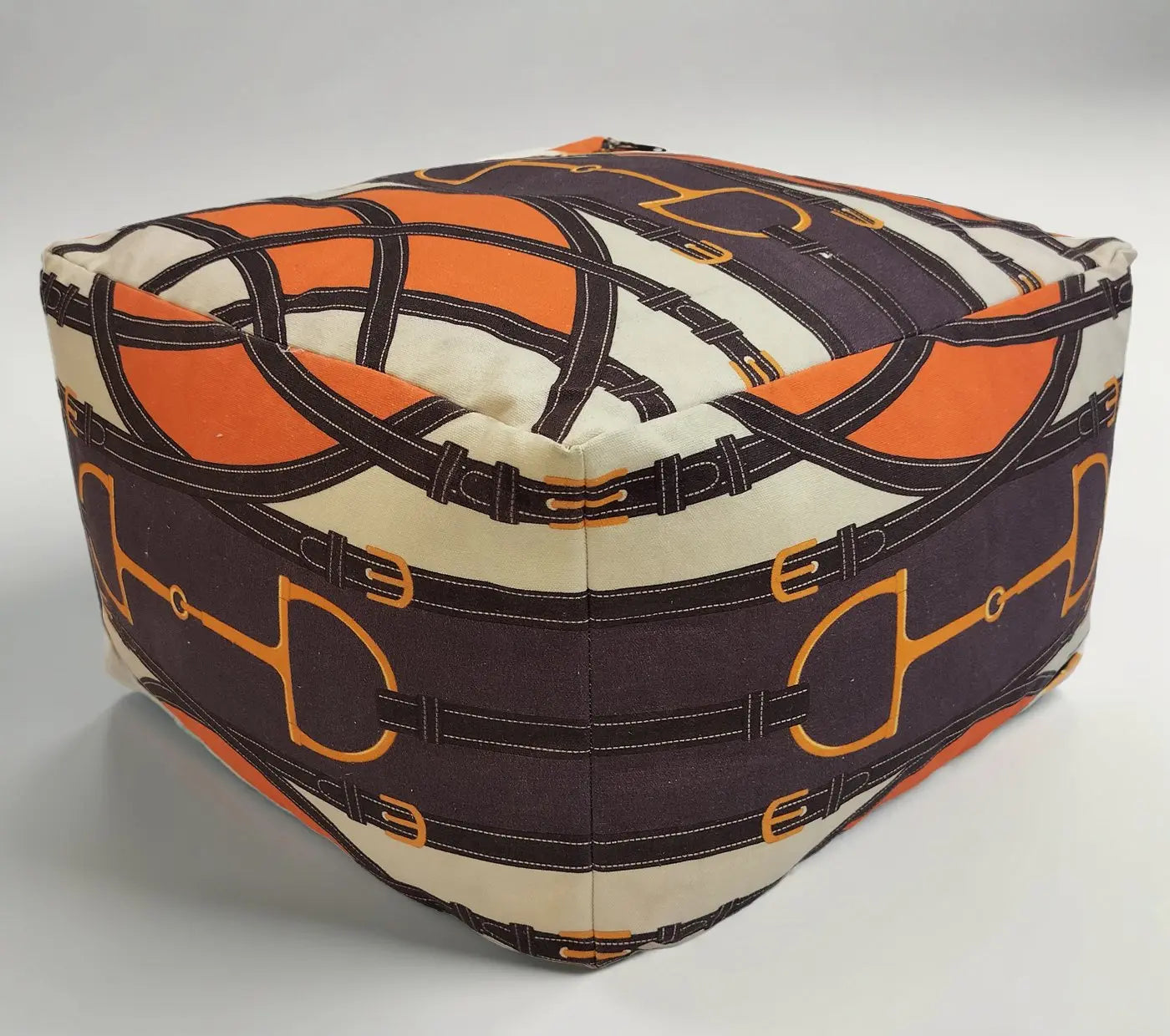 interwoven belts and buckles canvas pouffe House of Omaya