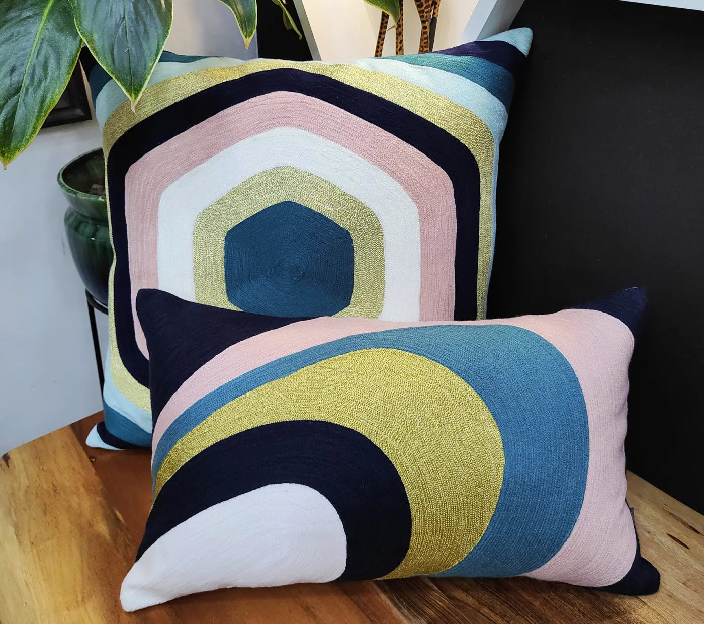 Curved Hexagon Embroidered Cushion Cover Size 50X50Cms House of Omaya