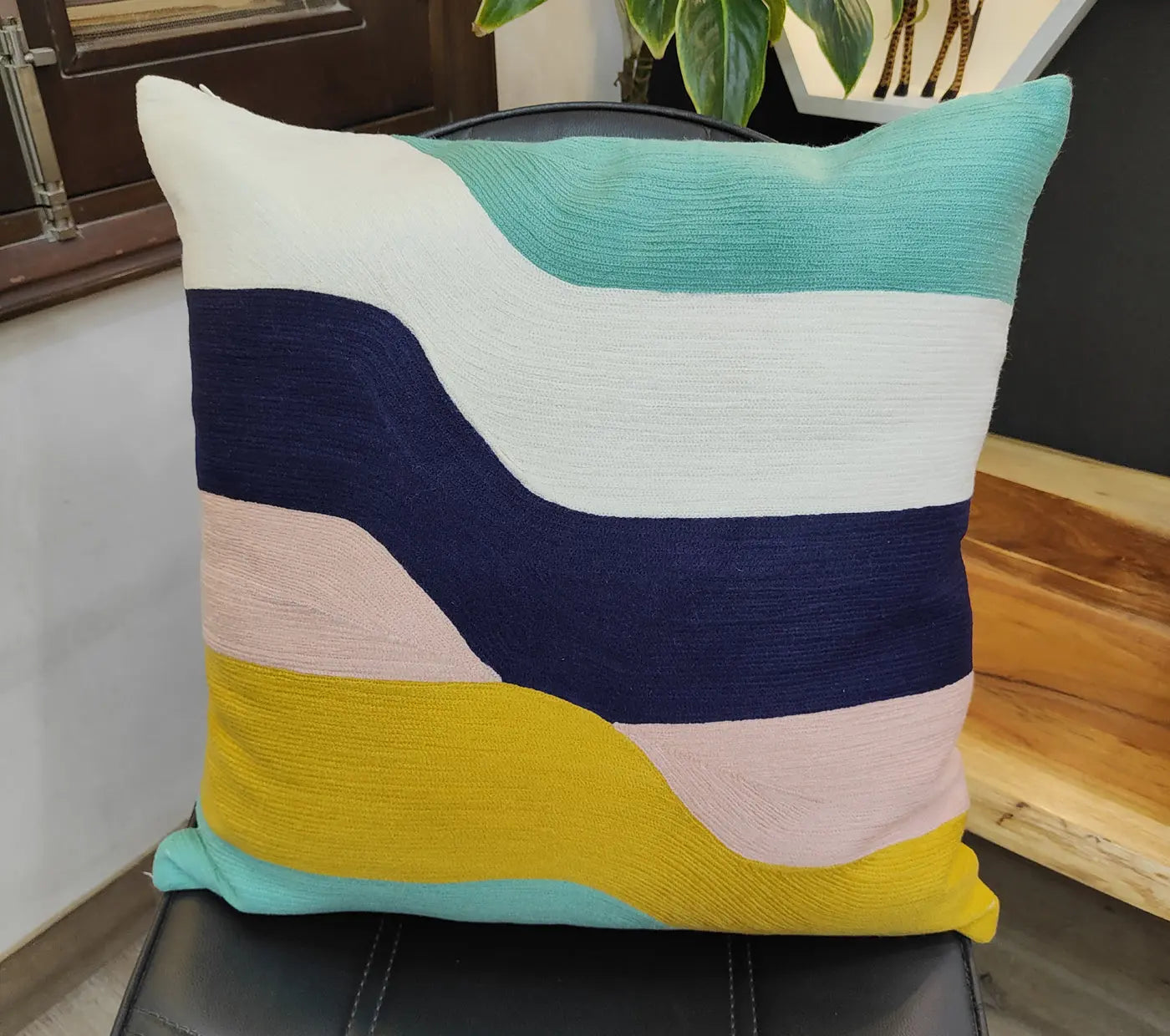 Multicolour waves Embroidered Cushion Cover Size 50X50Cms