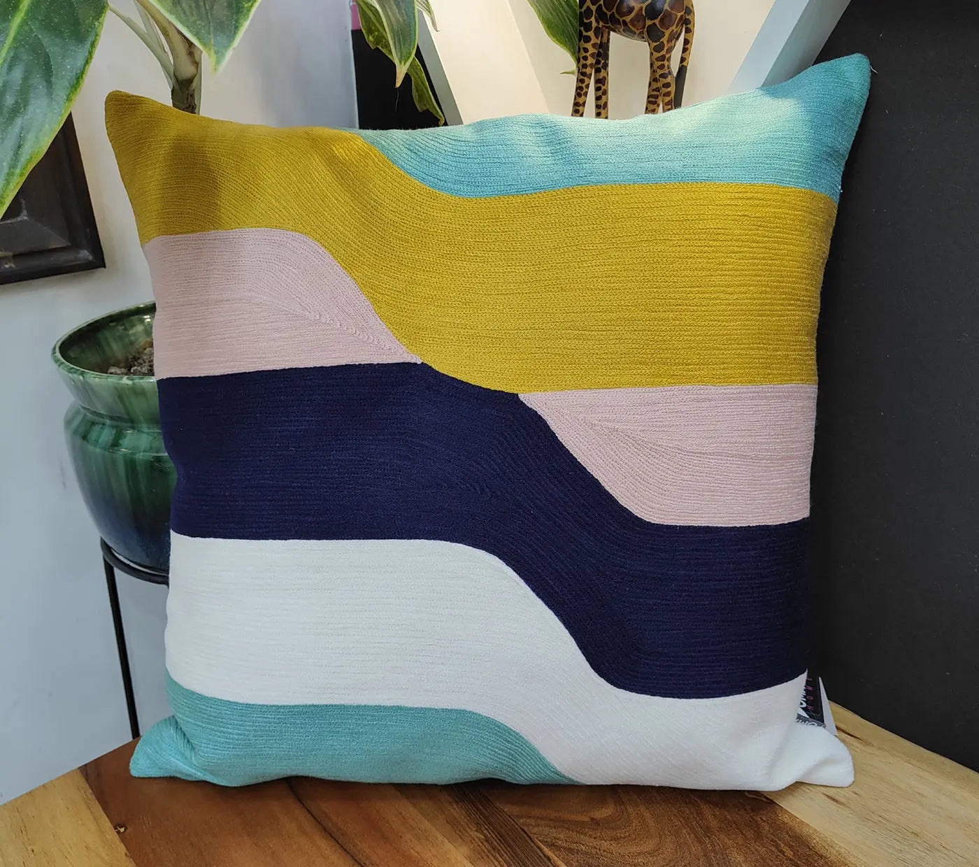 Multicolour waves Embroidered Cushion Cover Size 50X50Cms House of Omaya