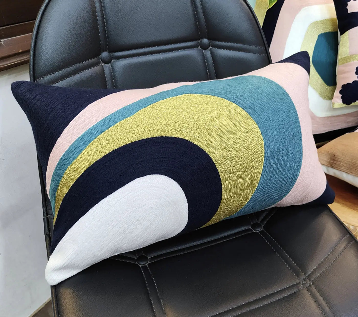 Elliptical Patteren Embroidered Cushion Cover  Size 50X50CMS House of Omaya