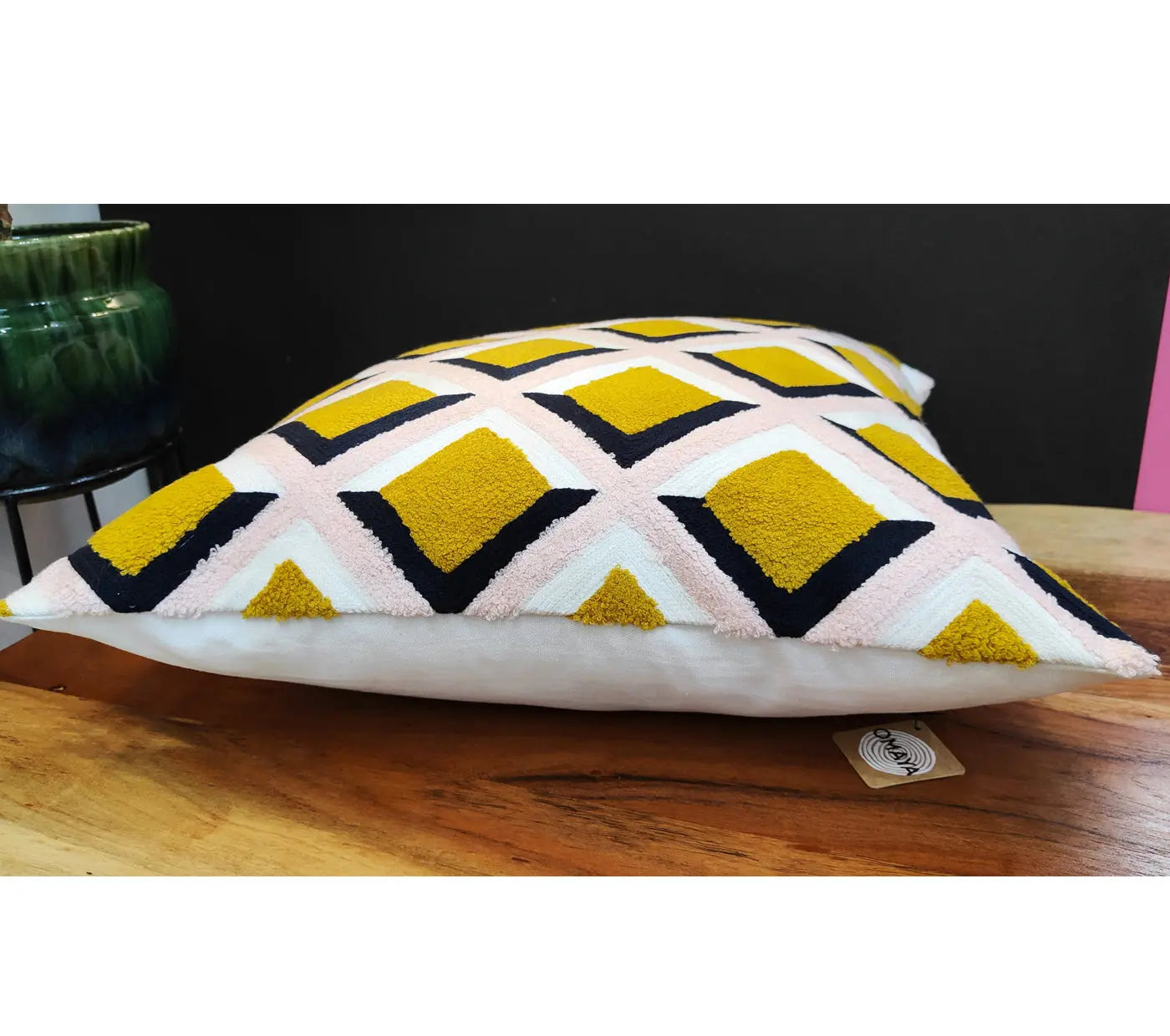 Diagonal Squares Embroidered Cushion Cover Size 50X50Cms House of Omaya