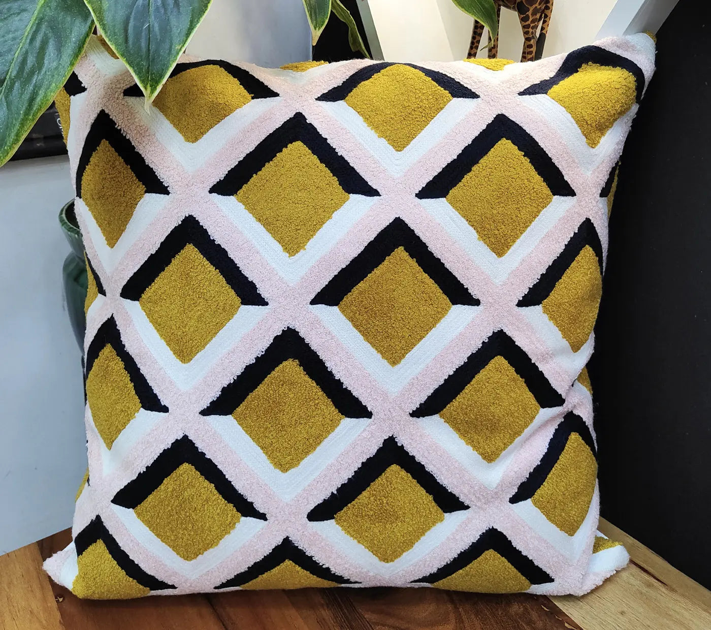Diagonal Squares Embroidered Cushion Cover Size 50X50Cms House of Omaya
