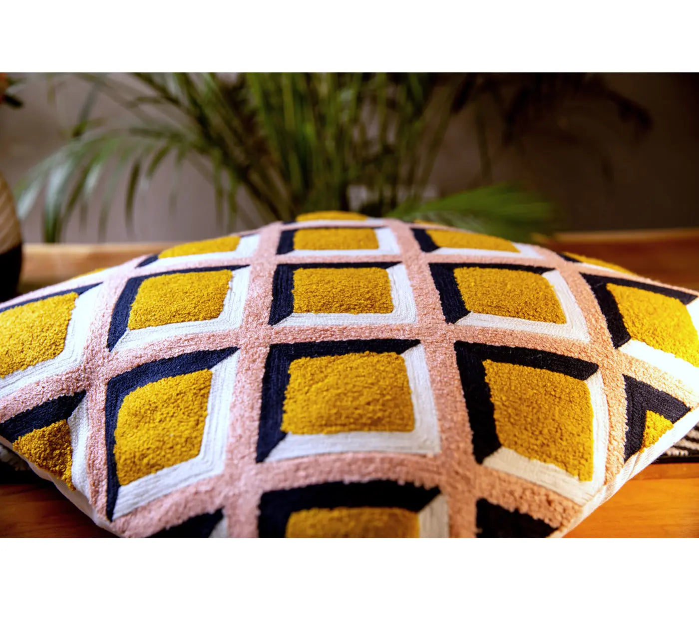 Diagonal Squares Embroidered Cushion Cover Size 50X50Cms House of Omaya